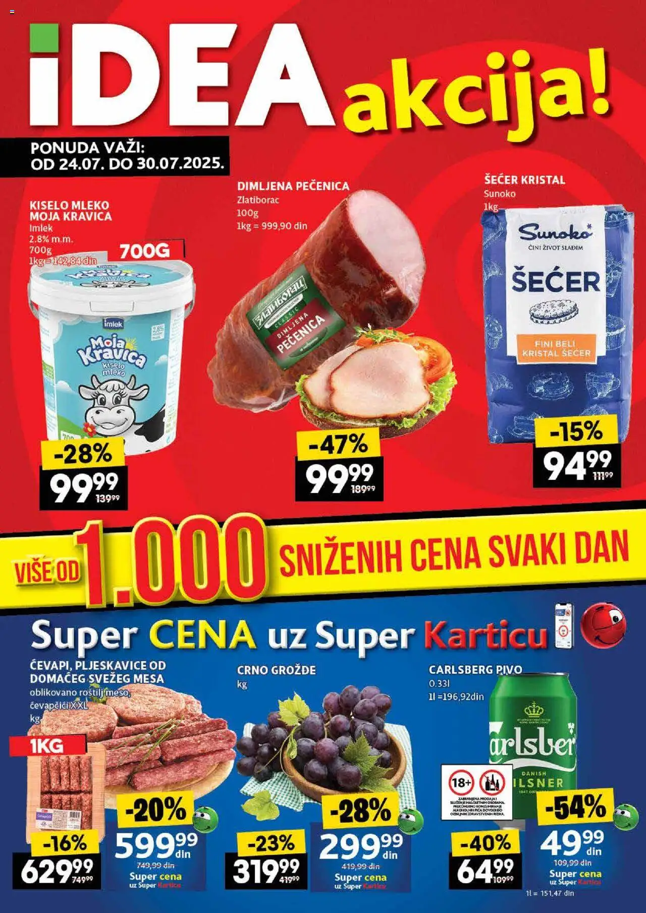 Idea katalog - važi od 24.07.2025 | Strana: 1 | Proizvode: Kiselo mleko, Moja kravica, Pečenica, Roštilj meso