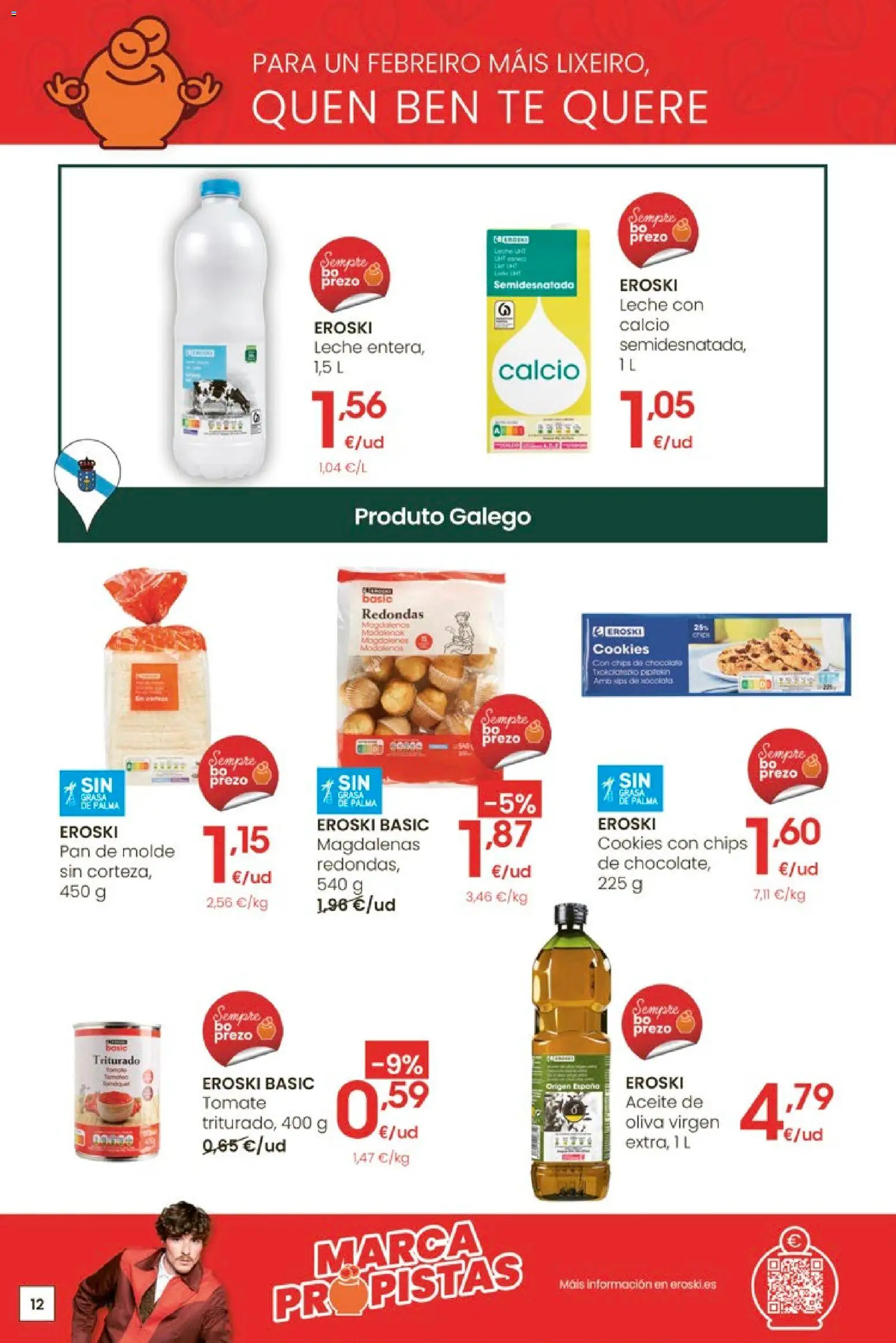 Eroski - Entroido do aforro │ válido desde el 29.01.2026 | Página: 12 | Productos: Leche, Pan, Té, Magdalenas