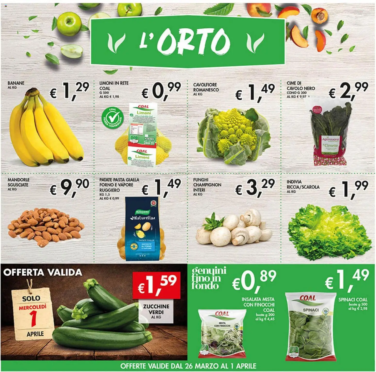 Volantino Coal del 26.03.2026 | Pagina: 2 | Prodotti: Insalata, Pasta, Mandorle, Spinaci