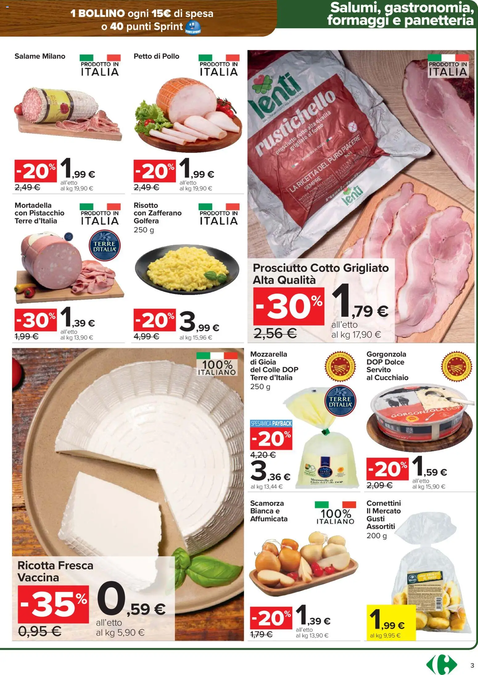 Volantino Carrefour del 29.01.2026 | Pagina: 3 | Prodotti: Pollo, Prosciutto, Mortadella, Gorgonzola