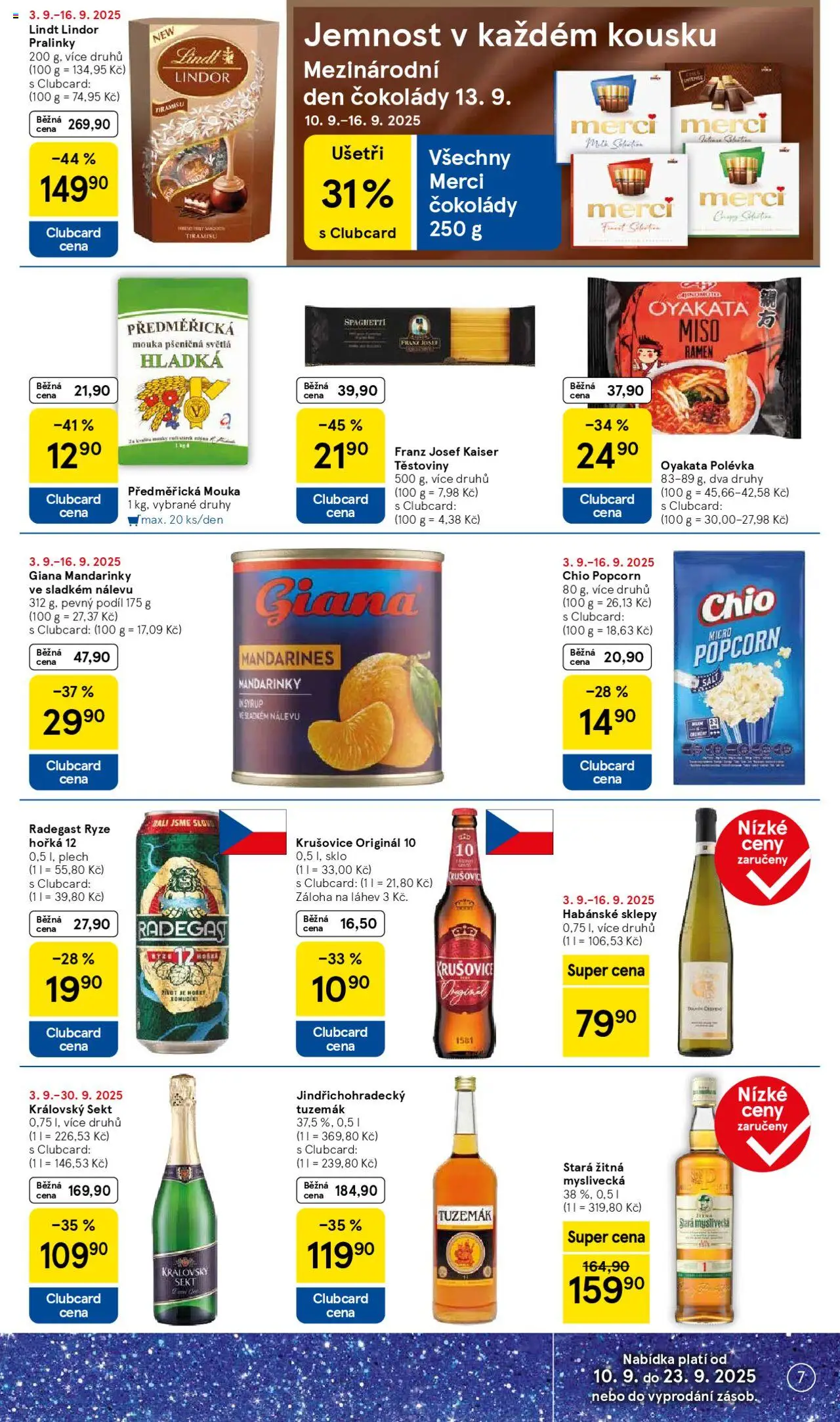Tesco leták - Hypermarket od 10.09.2025 | Strana: 7 | Produkty: Lindor, Whiskey, Rýže, Těstoviny