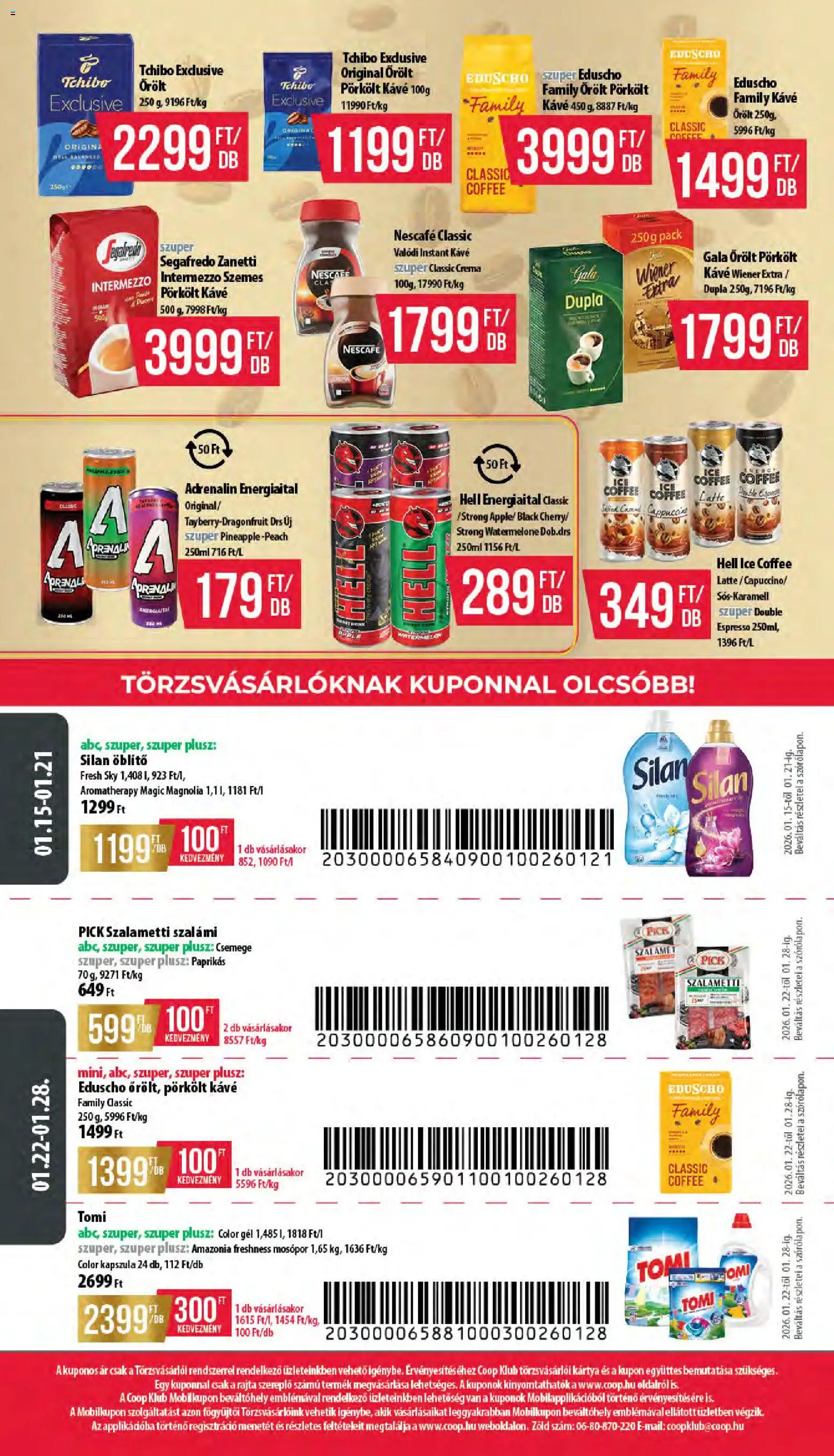COOP akciós ujság - amely érvényes a következő dátumtól: 15.01.2026 | Oldal: 8 | Termékek: Nescafé, Pick, Szalámi, Instant kávé
