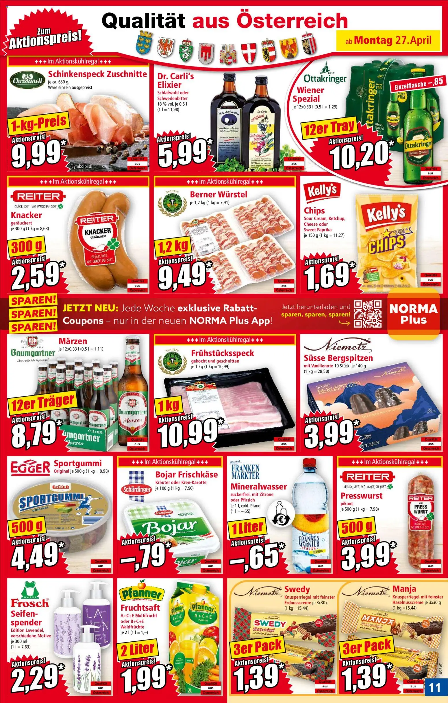 Norma Flugblatt gültig ab 27.04.2026 | Seite: 11 | Produkte: Chips, Zitrone, Wurst, Pfirsich