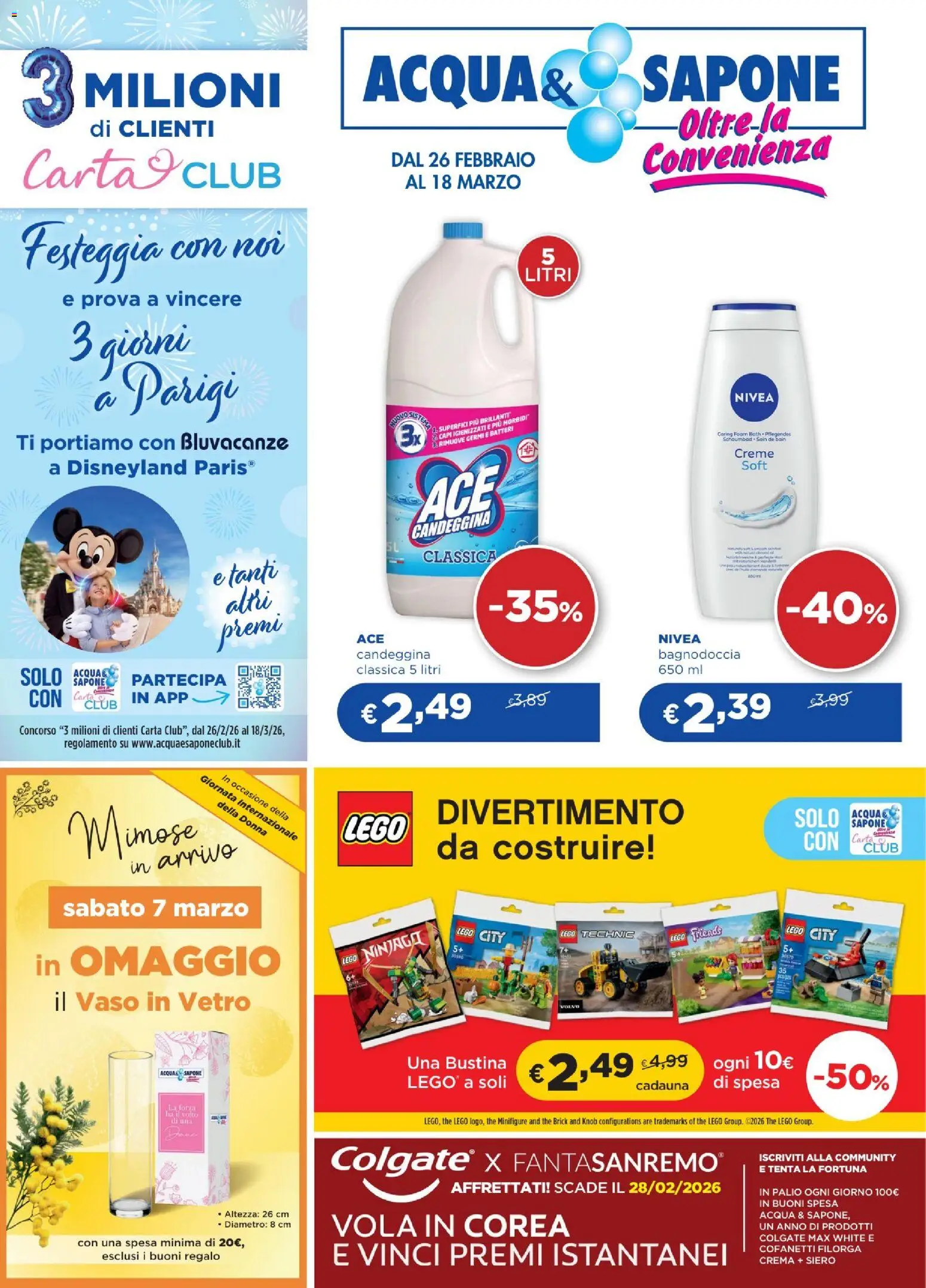 Volantino Acqua e Sapone del 26.02.2026 | Pagina: 1 | Prodotti: Crema, Sapone, Acqua, Vaso