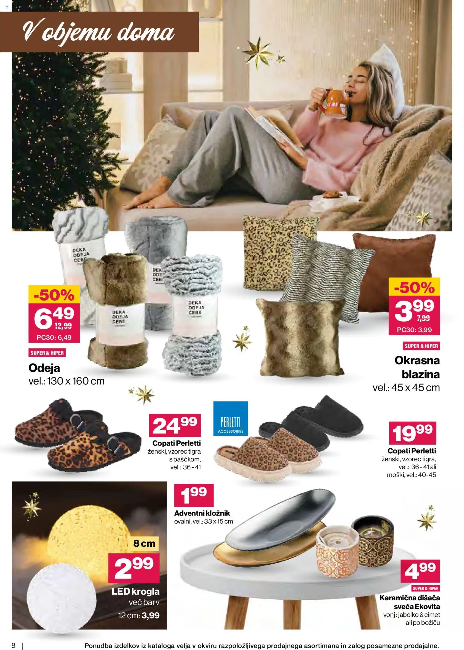 Novi Mercator katalog ponudbe – veljaven od 19.11.2025 | Stran: 8 | Izdelki: Blazina, Odeja, Sveča, Copati