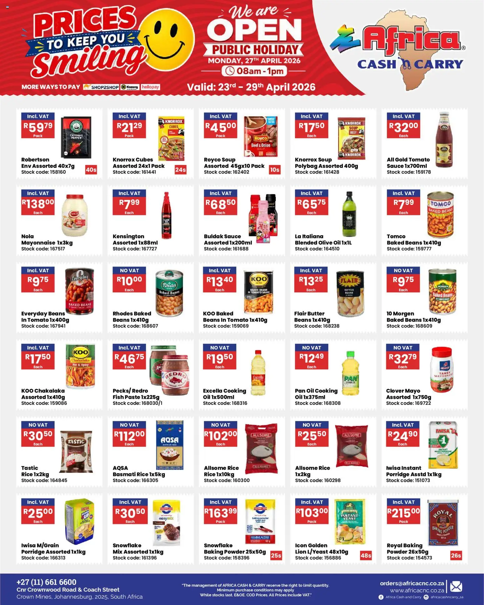 New Africa Cash & Carry catalogue – valid from 23.04.2026 | Page: 18 | Products: Butter, Powder, Fish, Baking powder