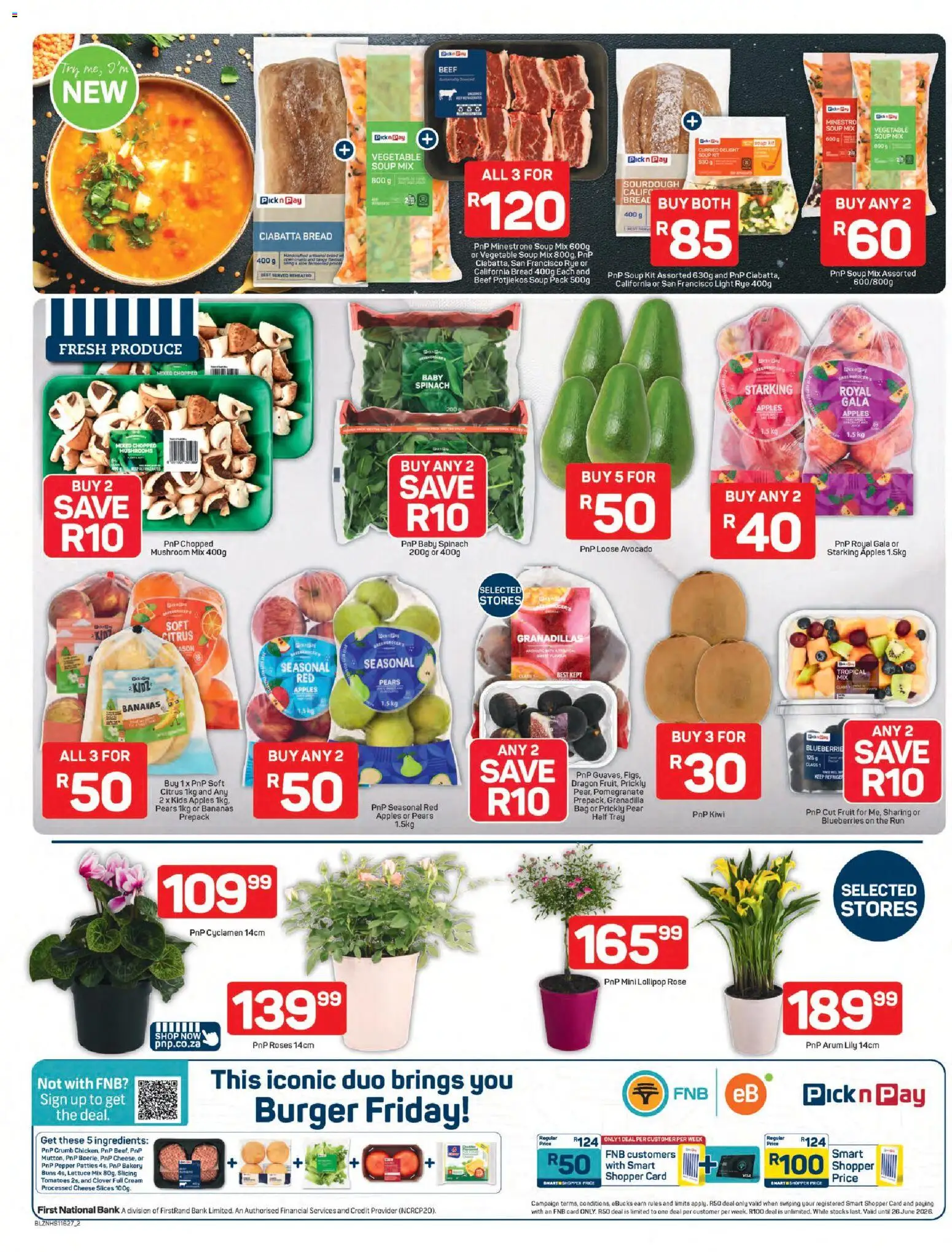 New Pick n Pay catalogue – valid from 20.04.2026 | Page: 2 | Products: Tray, Buns, Pepper, Lettuce