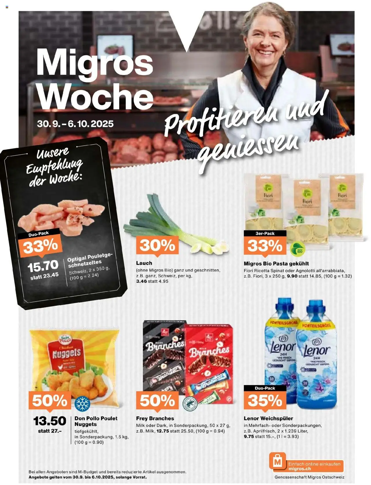 Migros Aktionen – gültig ab 30.09.2025 | Seite: 1 | Produkte: Weichspüler, Pasta