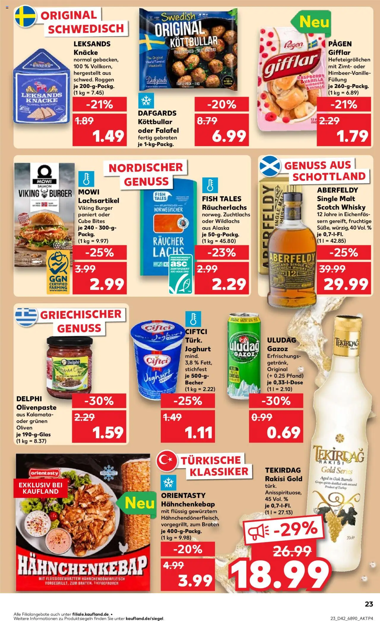 Kaufland prospekt Bremen	 – gültig ab 16.10.2025 | Seite: 23 | Produkte: Whisky, Joghurt, Burger, Räucherlachs