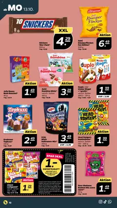 Netto Prospekt 	 ab 13.10.2025 gültig | Seite: 12 | Produkte: Joghurt, Kinder riegel, Snickers, Flocken