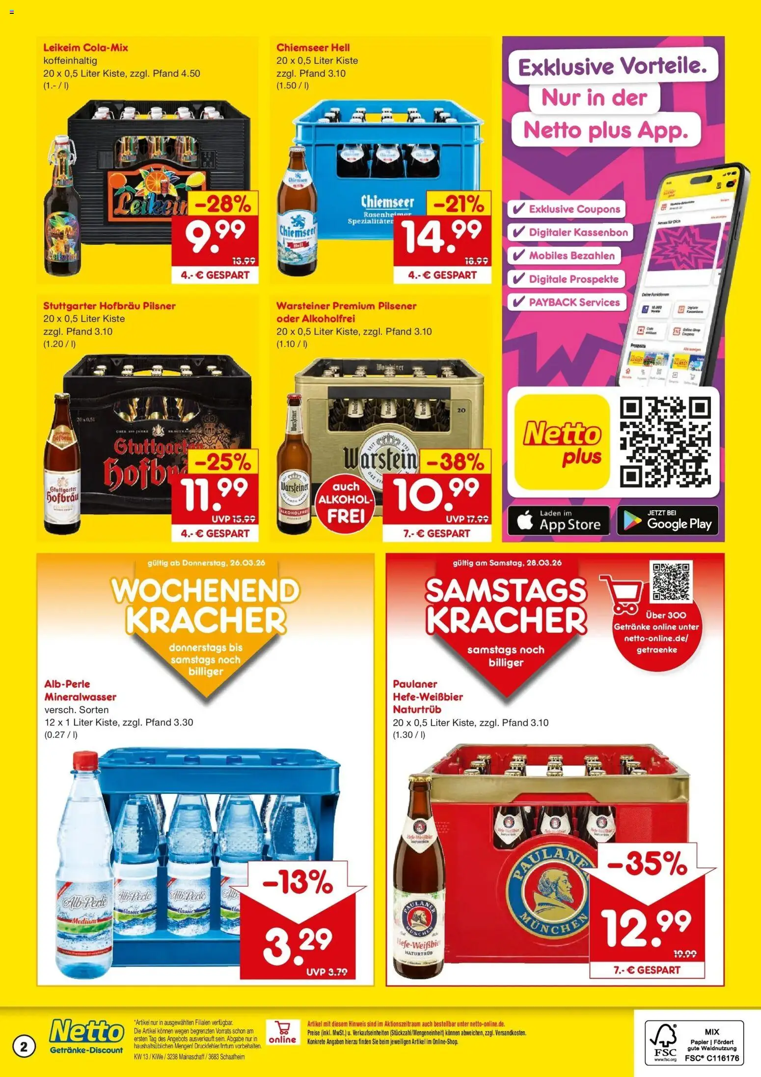 Netto Marken-Discount Prospekt Schaafheim	 – gültig ab 23.03.2026 | Seite: 2 | Produkte: Mineralwasser, Warsteiner, Paulaner