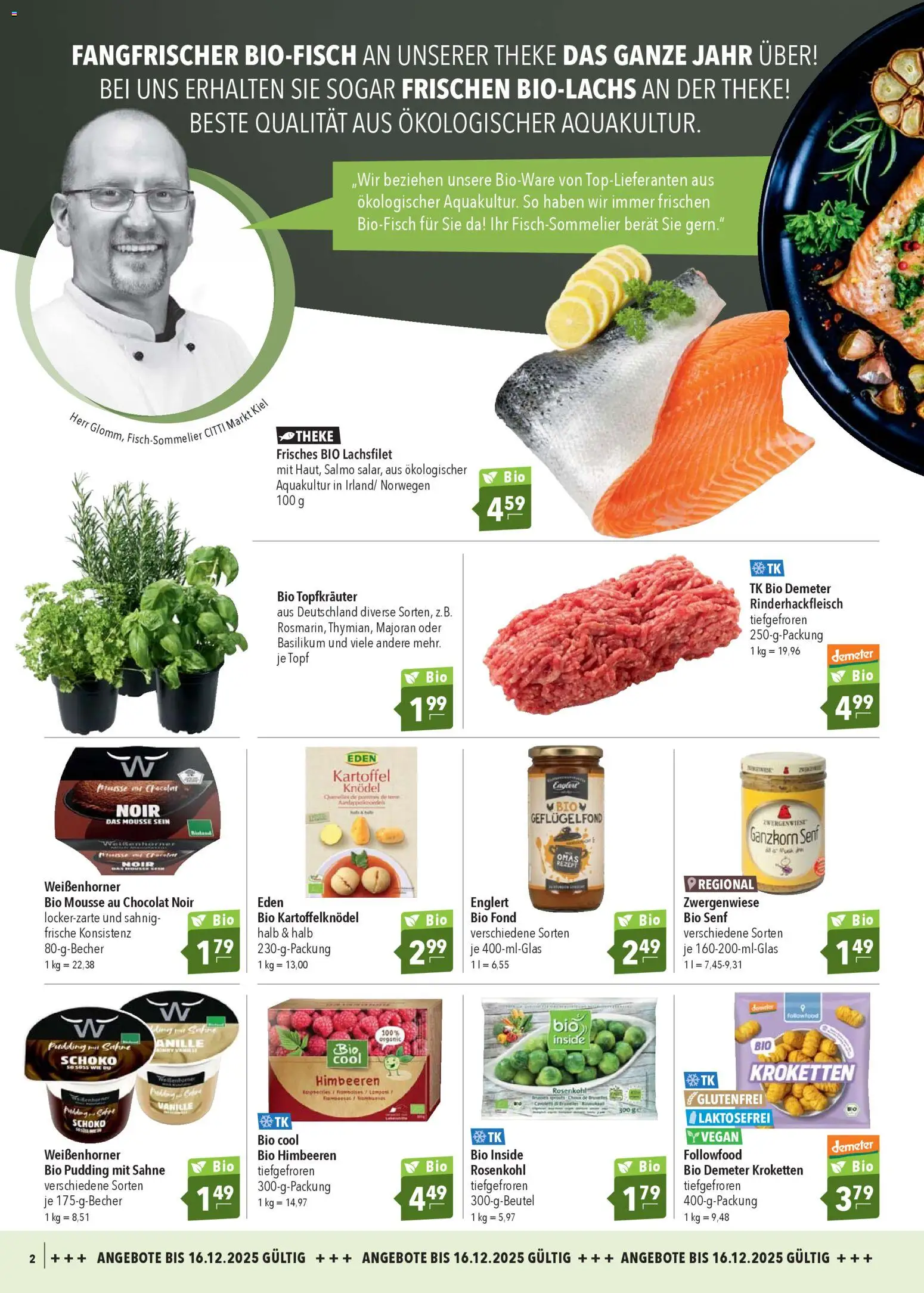 CITTI Markt Bio logisch! – gültig ab 03.12.2025 | Seite: 2 | Produkte: Himbeeren, Theke, Pudding, Sahne