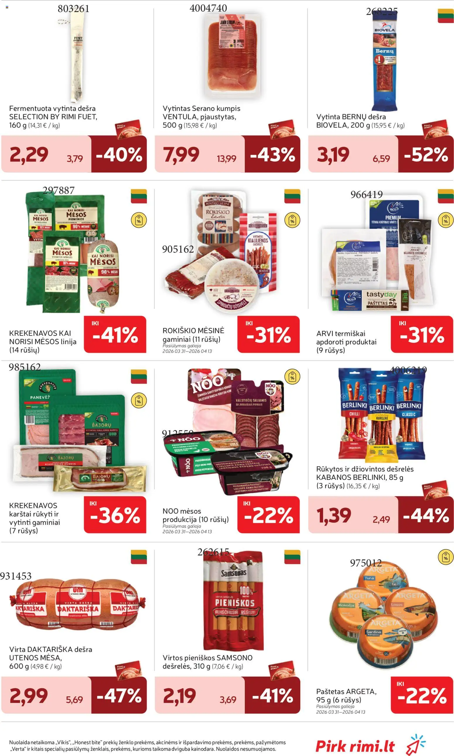 Rimi akcijos nuo 31.03.2026 | Puslapis: 21 | Prekių: Dešrelės, Saliamis, Kumpis, Dešra