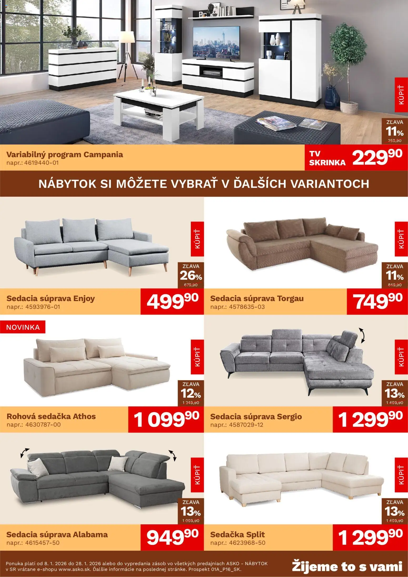 Nové ASKO nábytok akcie – leták je platný od 08.01.2026 | Strana: 2 | Produkty: Nábytok, Sedacia súprava, Rohová sedačka, Sedačka