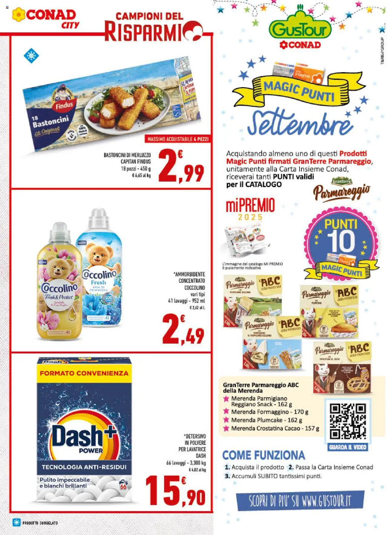 Volantino Conad del 10.09.2025 | Pagina: 3 | Prodotti: Detersivo in polvere, Merluzzo, Plumcake, Parmigiano reggiano