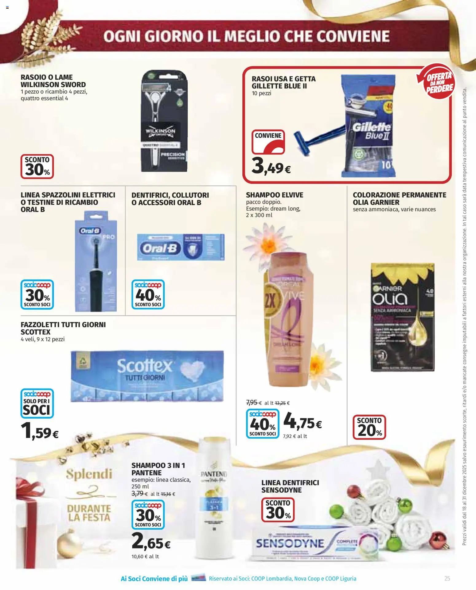 Volantino COOP del 18.12.2025 | Pagina: 25 | Prodotti: Shampoo, Rasoio, Fazzoletti, Data