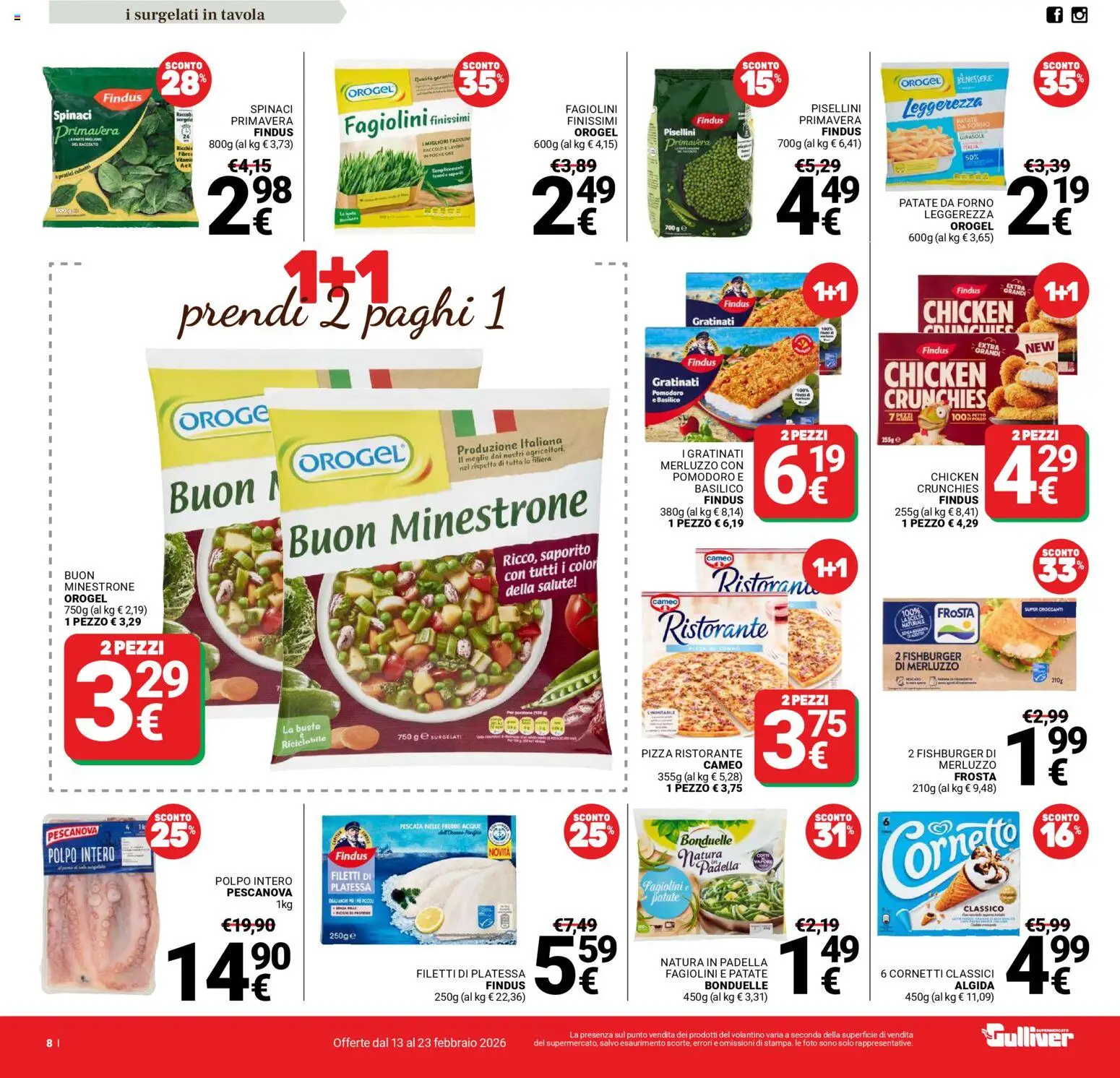 Volantino Gulliver del 13.02.2026 | Pagina: 8 | Prodotti: Merluzzo, Patate, Pomodoro, Spinaci