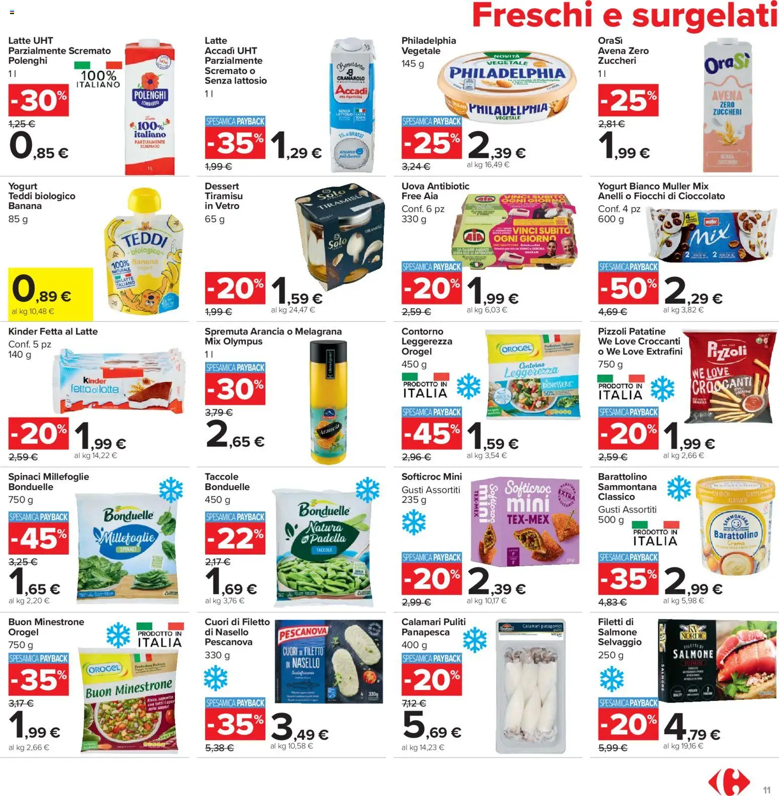 Volantino Carrefour del 07.04.2026 | Pagina: 11 | Prodotti: Uova, Fiocchi, Latte parzialmente scremato, Nasello