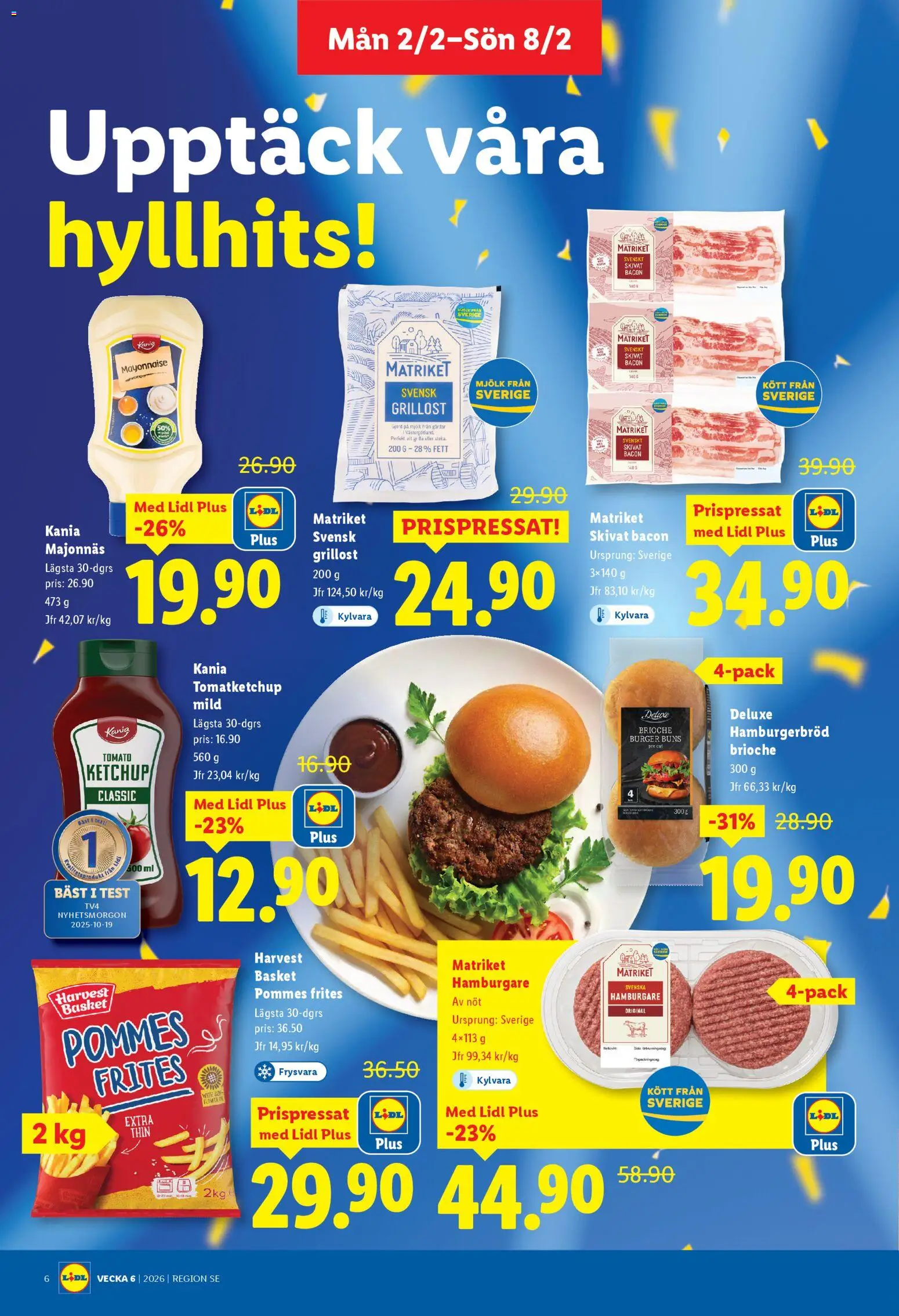 Lidl reklamblad aktuell från 02.02.2026 | Sida: 6 | Produkter: Grillost, Hamburgerbröd, Pommes frites, Ketchup