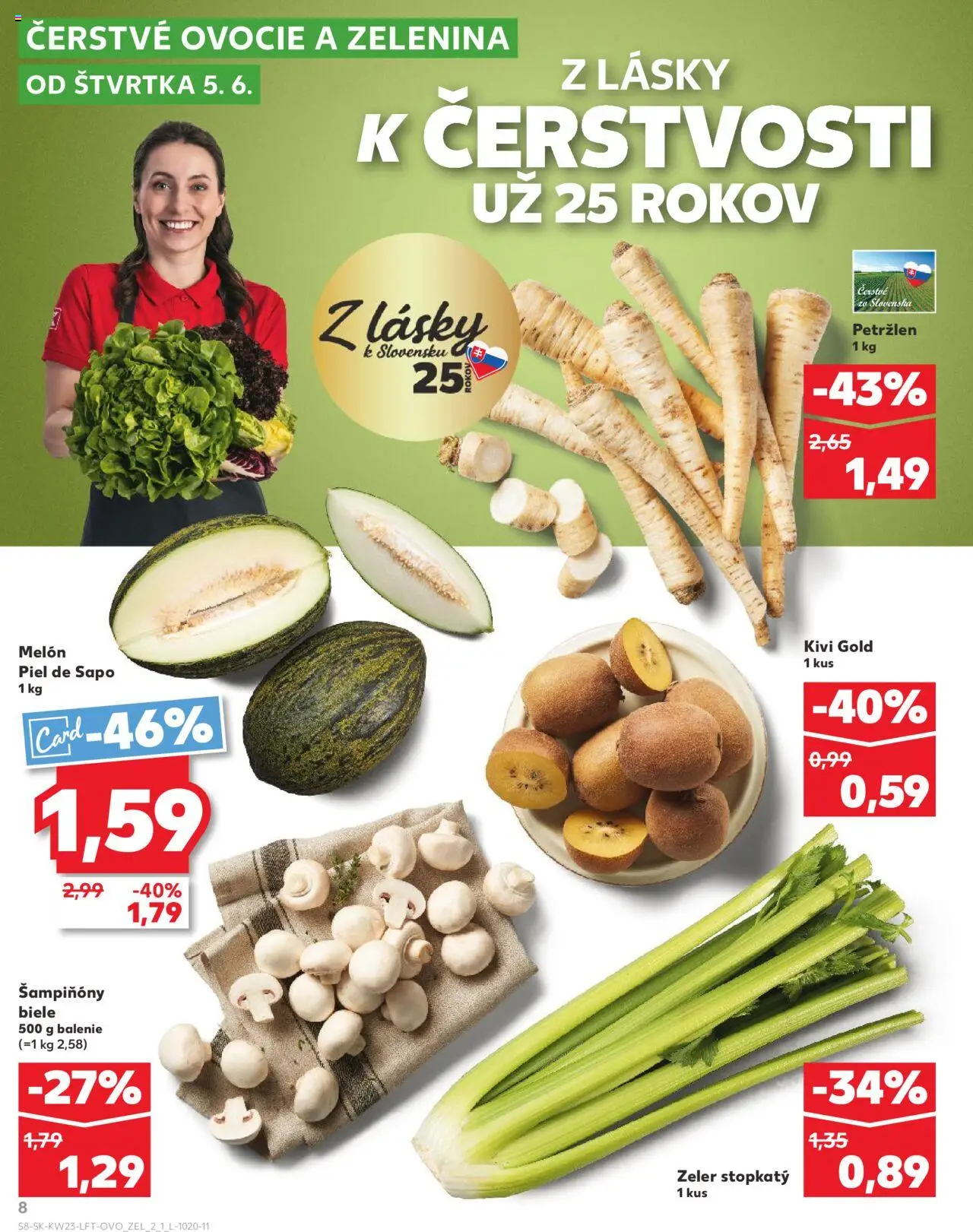 Nové Kaufland akcie – leták je platný od 05.06.2025 | Strana: 8 | Produkty: Kiwi, Melón, Petržlen, Zeler