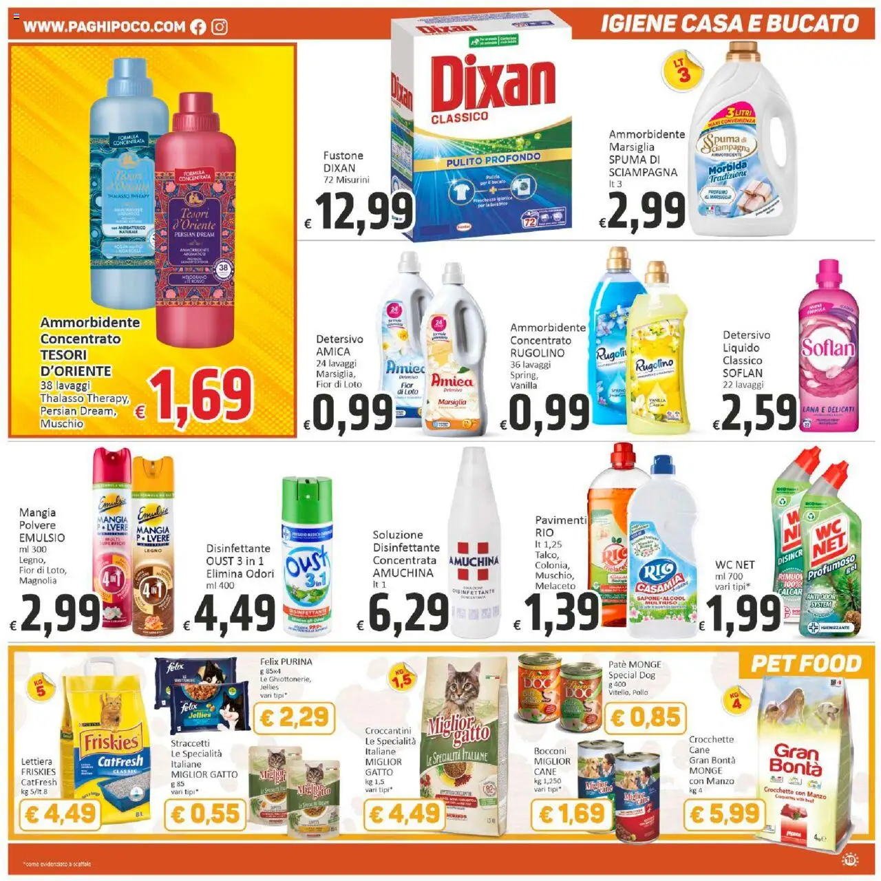 Volantino Paghi Poco del 21.10.2025 | Pagina: 19 | Prodotti: Paté, Pollo, Talco, Crocchette