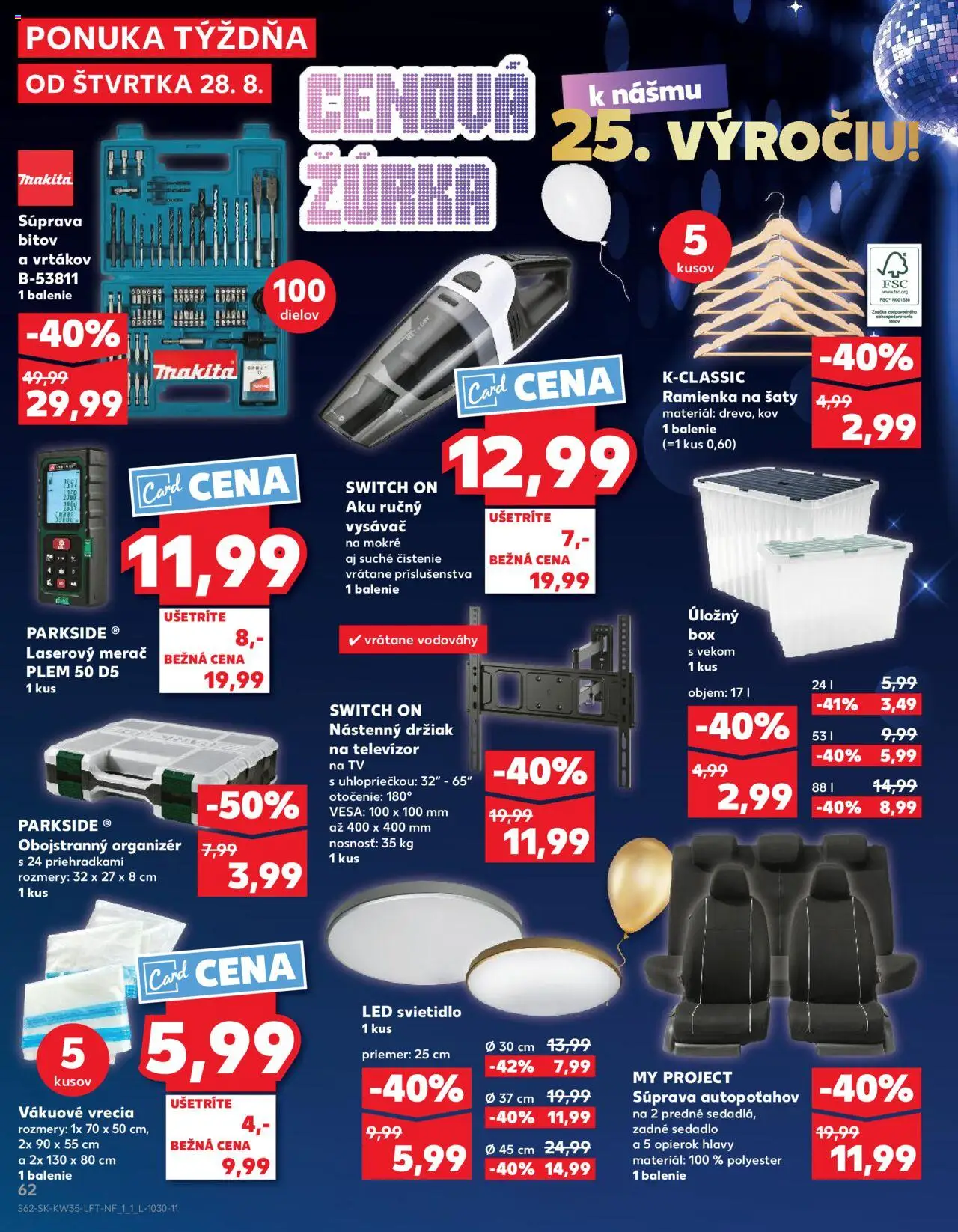 Kaufland SK akciós ujság - amely érvényes a következő dátumtól: 28.08.2025 | Oldal: 62 | Termékek: Parkside, TV