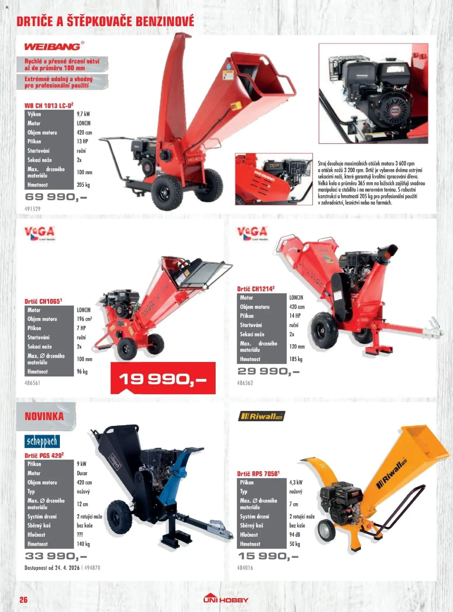 Uni Hobby katalog - Zahradní technika 2026 od 13.03.2026 | Strana: 26 | Produkty: Nože, Drtič, Koš, Kola
