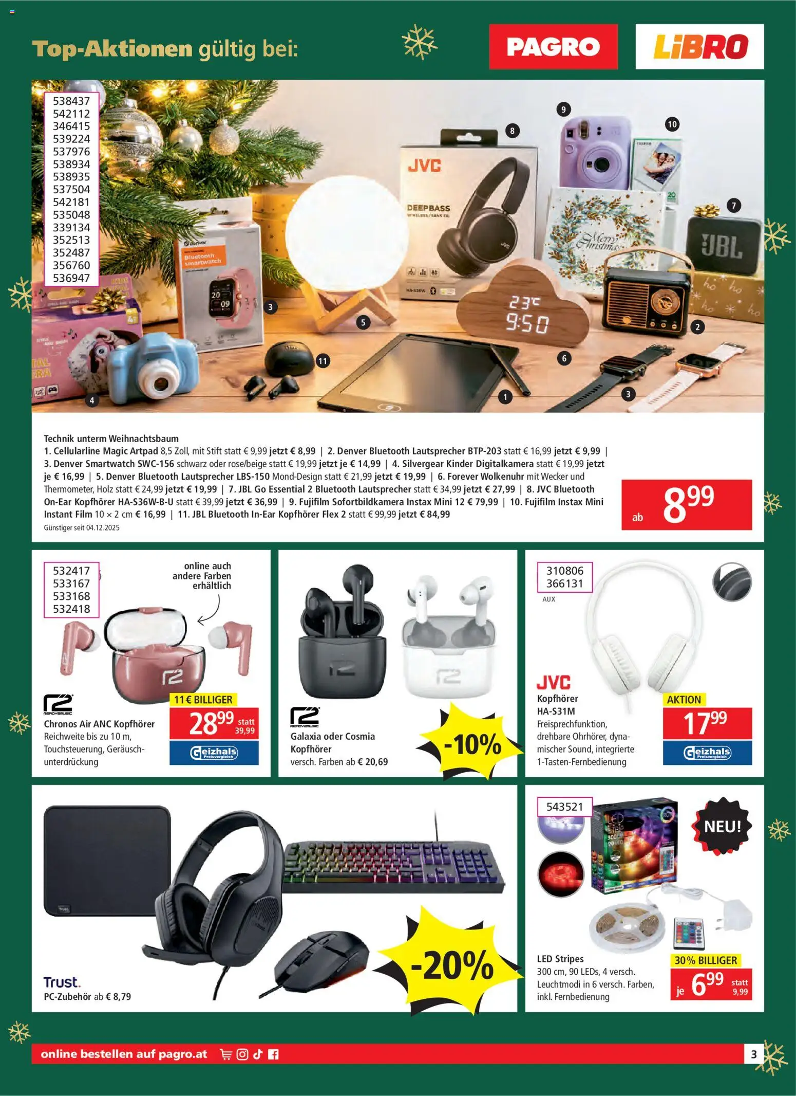 Pagro-Diskont Flugblatt gültig ab 11.12.2025 | Seite: 3 | Produkte: Wecker, Kopfhörer, Lautsprecher, Smartwatch