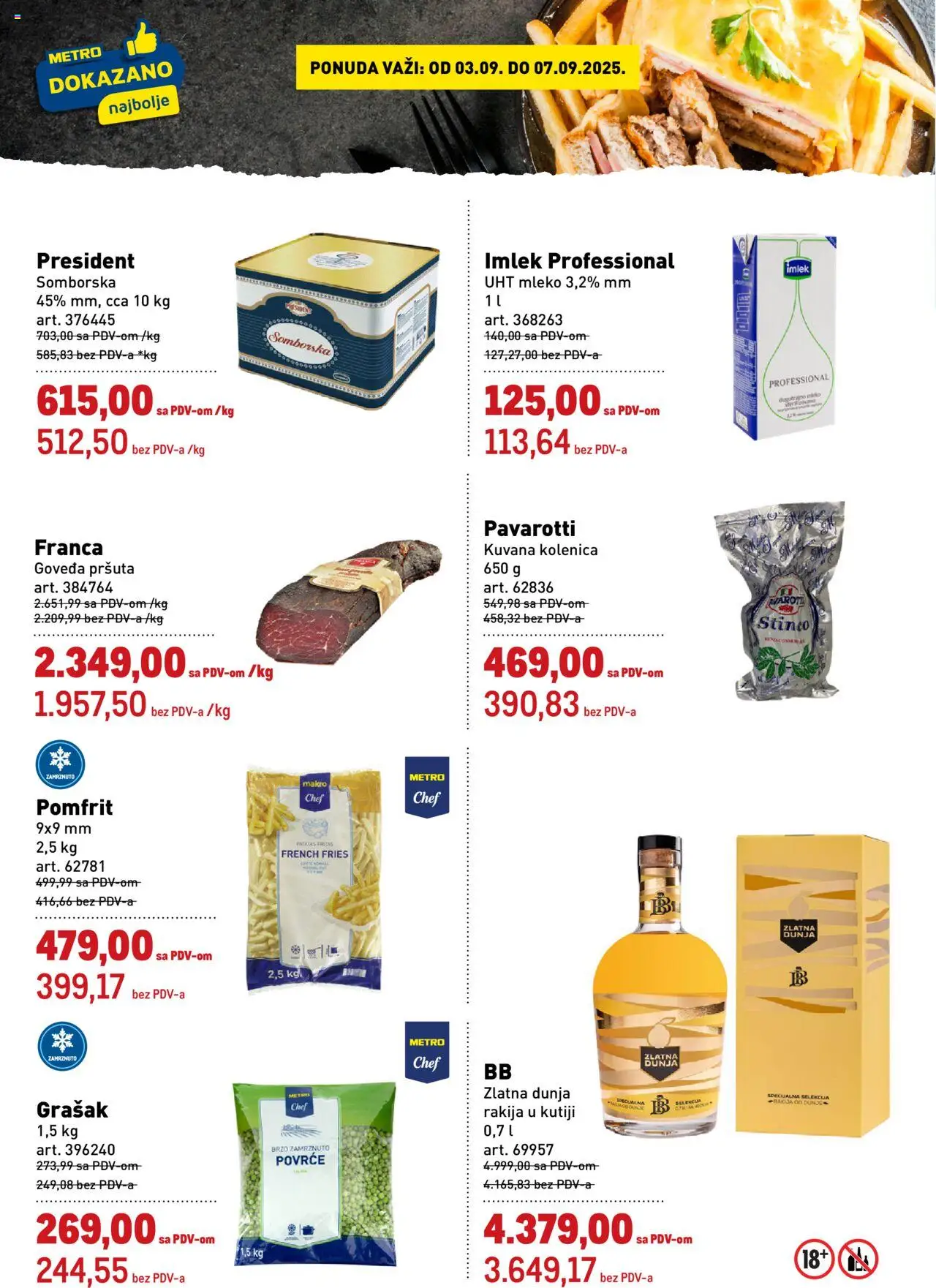 Metro katalog - važi od 03.09.2025 | Strana: 2 | Proizvode: Rakija, Pomfrit, Mleko, Dunje