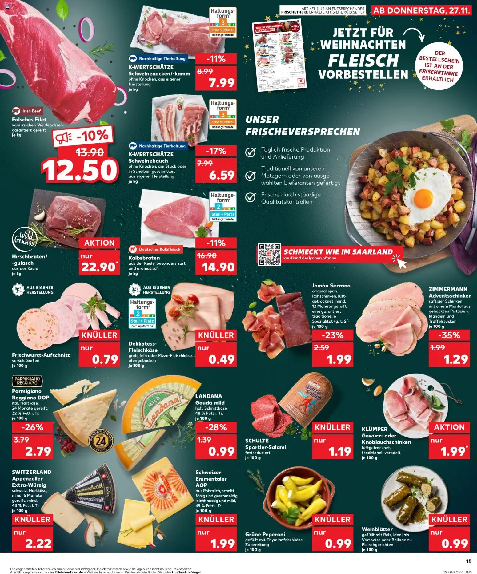Kaufland prospekt Völklingen	 – gültig ab 27.11.2025 | Seite: 15 | Produkte: Schweinebauch, Gouda, Salami, Fleisch