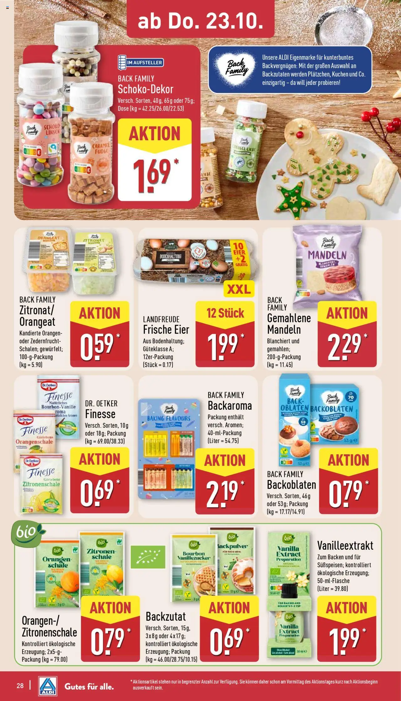 Aldi Prospekt 	 – gültig ab 20.10.2025 | Seite: 28 | Produkte: Mandeln, Bourbon, Kuchen, Zitronen
