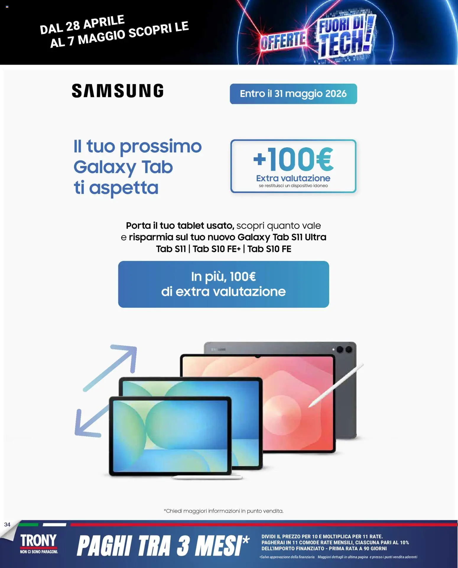 Volantino Trony del 28.04.2026 | Pagina: 34 | Prodotti: Tablet, Samsung
