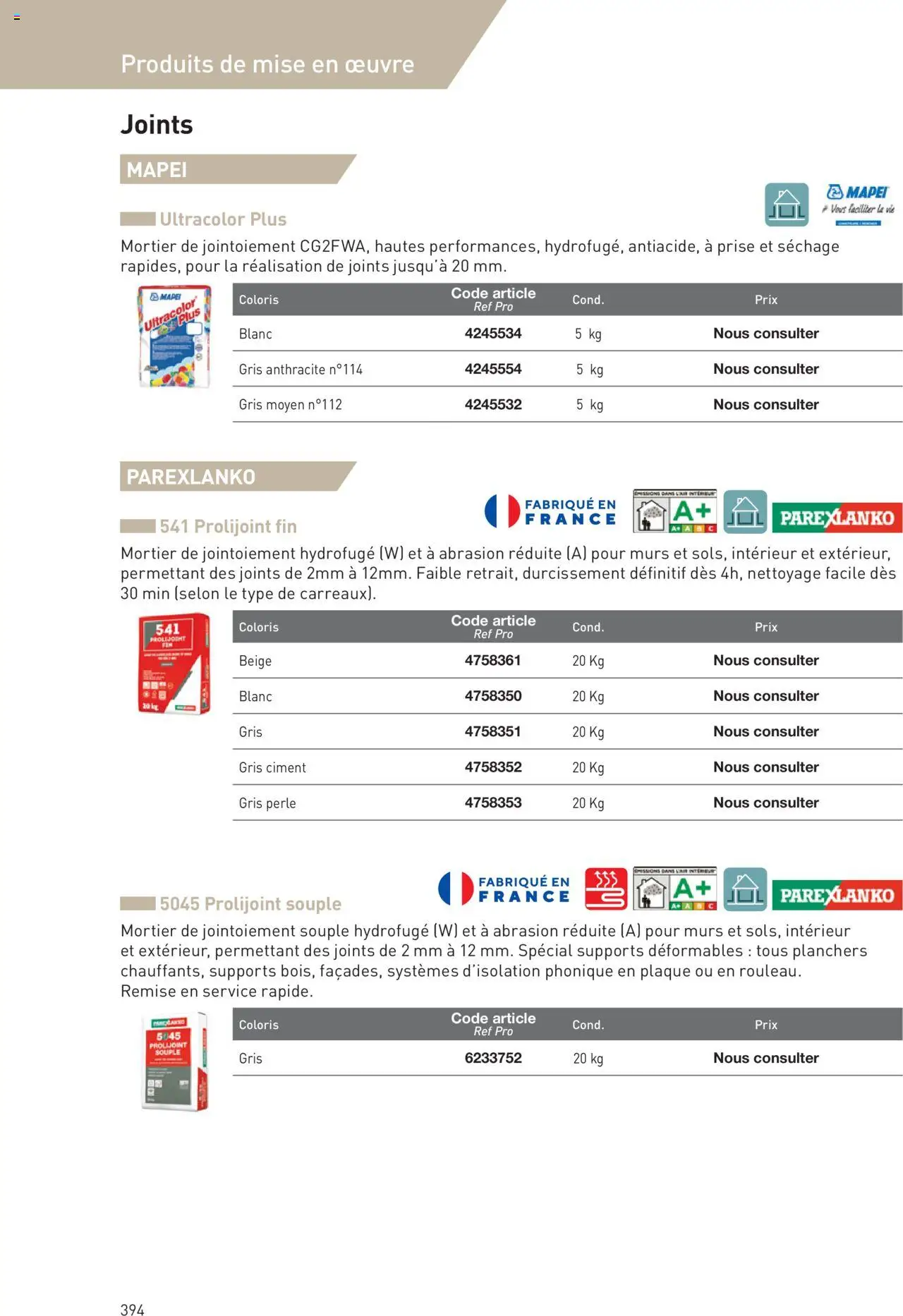  | Page: 394 | Produits: Mortier, Prise