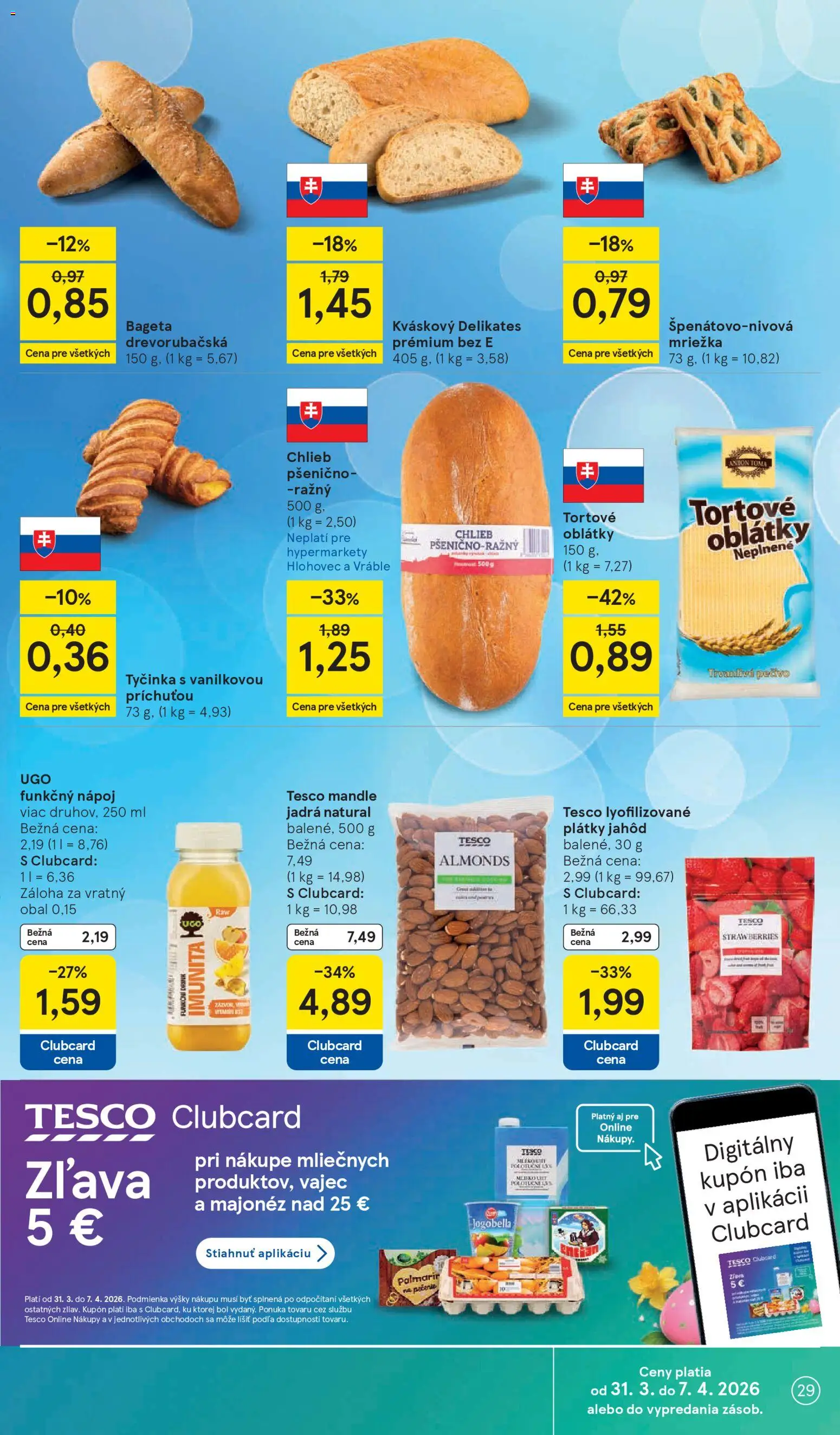 Nové Tesco akcie – leták je platný od 31.03.2026 | Strana: 29 | Produkty: Chlieb, Mandle