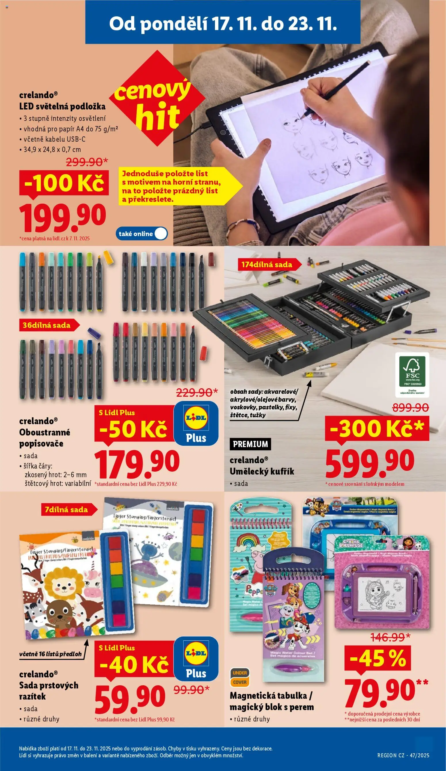 Lidl Black Friday od 17.11.2025 | Strana: 47 | Produkty: Kufřík, Blok, Magnetická tabulka, LED