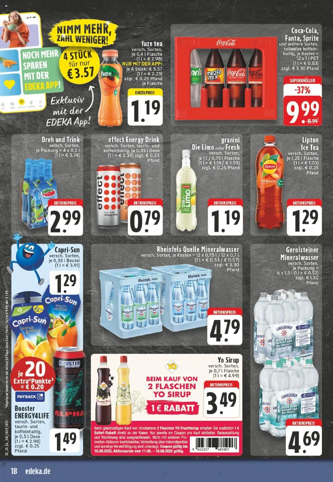Edeka prospekt Kempen	 - gültig ab dem 11.08.2025 | Seite: 18 | Produkte: Fuze tea, Cola, Sirup, Mineralwasser