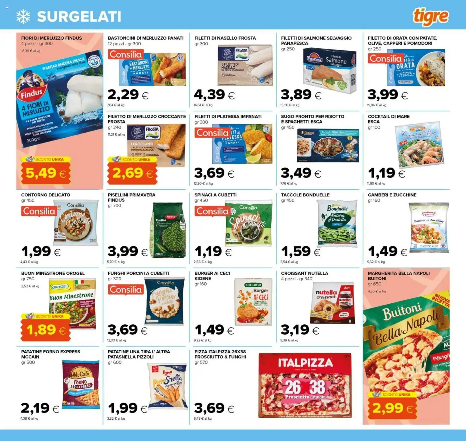 Volantino Tigre del 28.01.2026 | Pagina: 9 | Prodotti: Pesca, Spinaci, Forno, Nasello