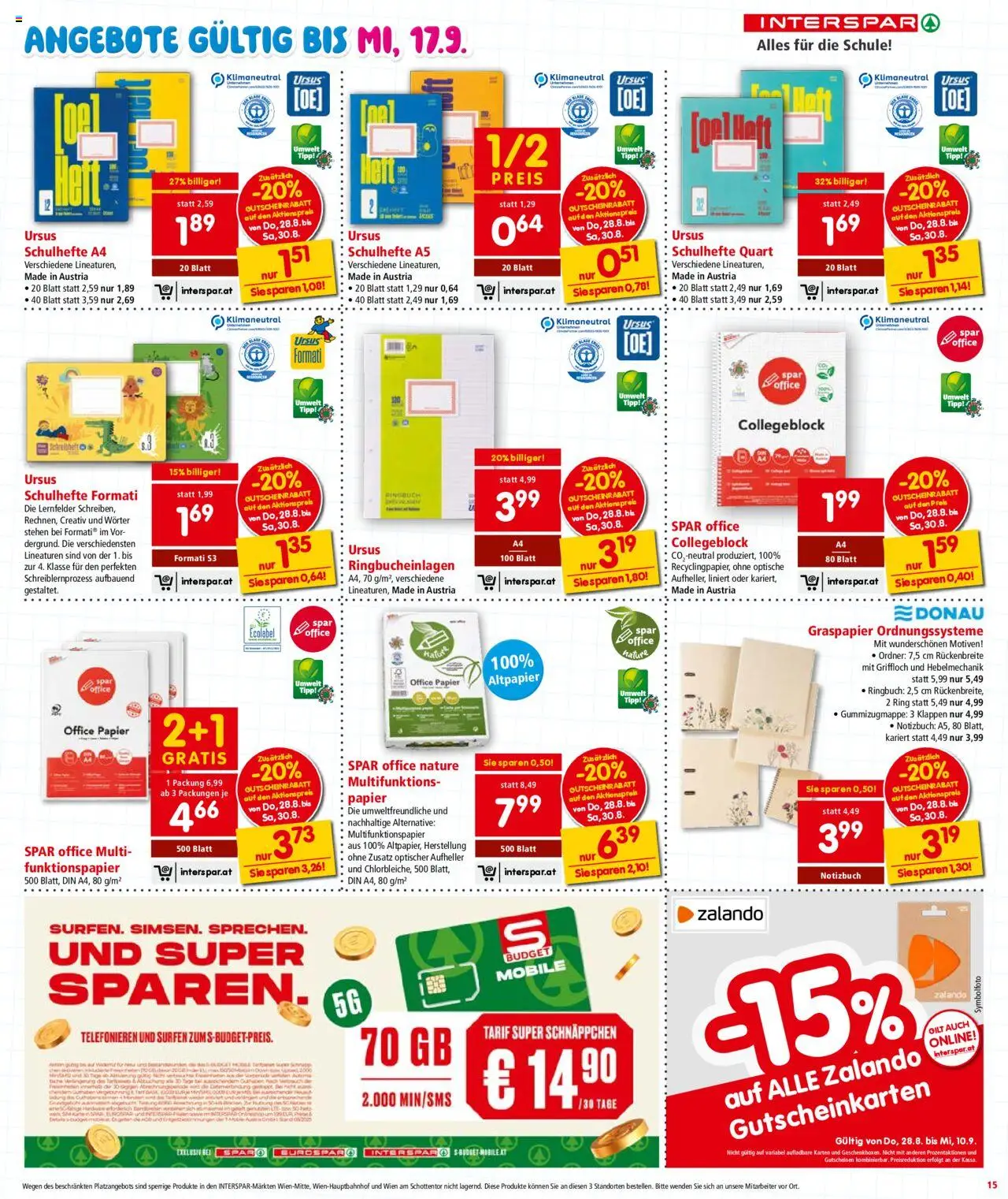Interspar Flugblatt - Vorarlberg gültig ab 28.08.2025 | Seite: 15 | Produkte: Notizbuch, Aufheller