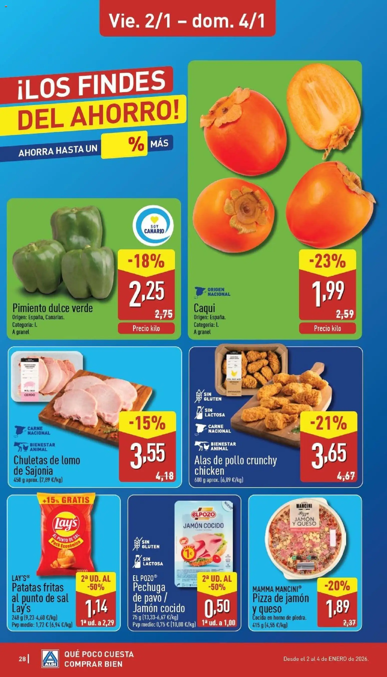 Aldi folleto Canarias │ válido desde el 29.12.2025 | Página: 28 | Productos: Queso, Jamón, Jamón cocido, Pizza