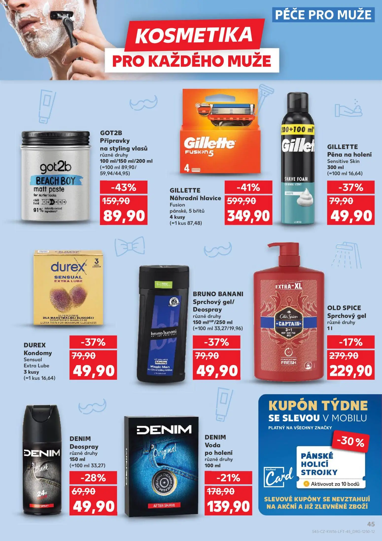 Kaufland leták - Plzeň Bory od 15.04.2026 | Strana: 45 | Produkty: Voda po holení, Voda, Kondomy, Bruno Banani