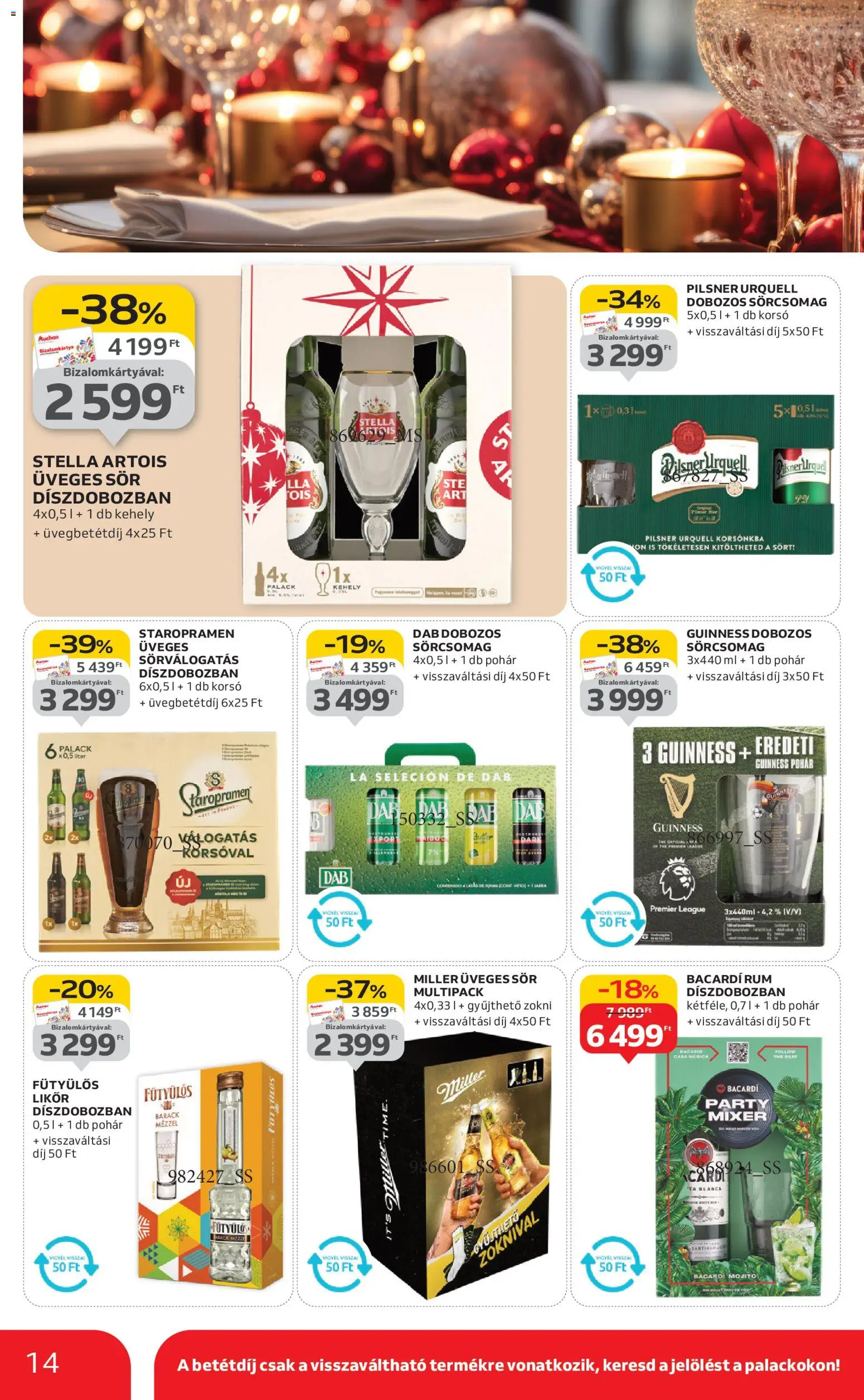 Auchan akciós ujság - amely érvényes a következő dátumtól: 20.11.2025 | Oldal: 14 | Termékek: Pilsner urquell, Bacardi, Likőr, Pohár