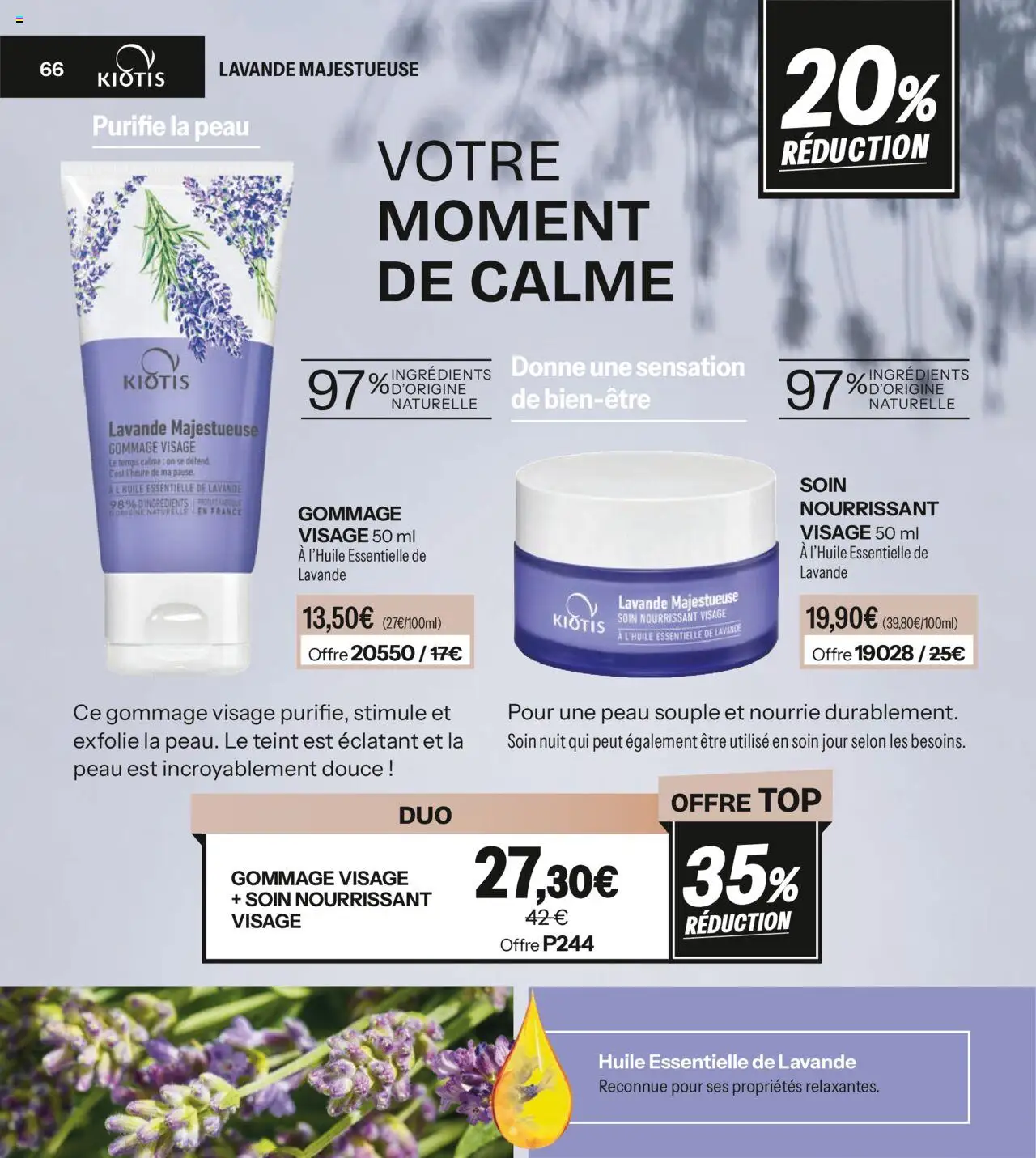 {H1} | Page: 66 | Produits: Huile essentielle, Lavande, Gommage, Huile