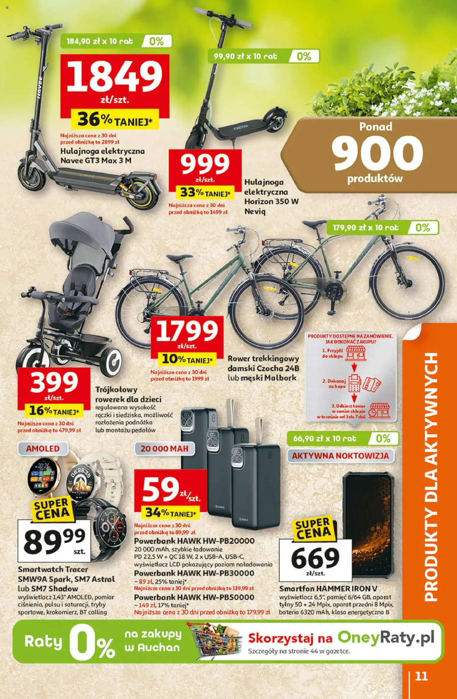 Auchan - Gazetka 30 Lat Hipermarket  od 09.04.2026 | Strona: 11 | Produkty: Smartfon, Powerbank, Rower, Hulajnoga elektryczna