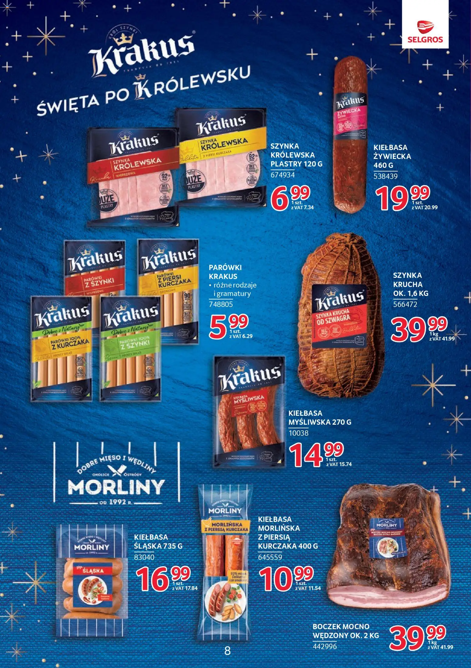 Selgros cash&carry Gazetka - Markowe produkty od 04.12.2025 | Strona: 8 | Produkty: Myśliwska, Parówki z szynki, Parówki, Boczek