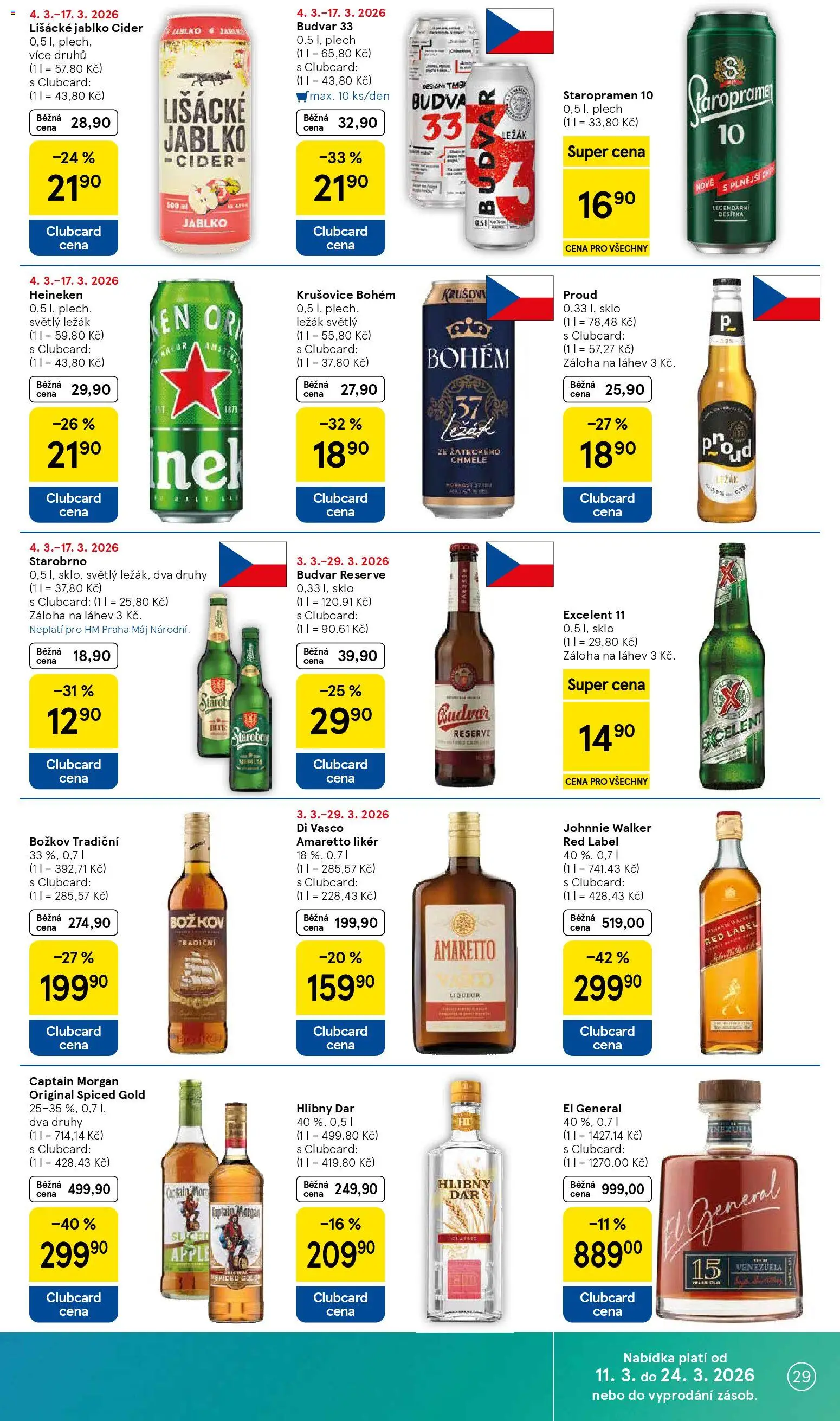 Tesco leták - Hypermarket od 11.03.2026 | Strana: 29 | Produkty: Staropramen, Amaretto, Krušovice, Božkov