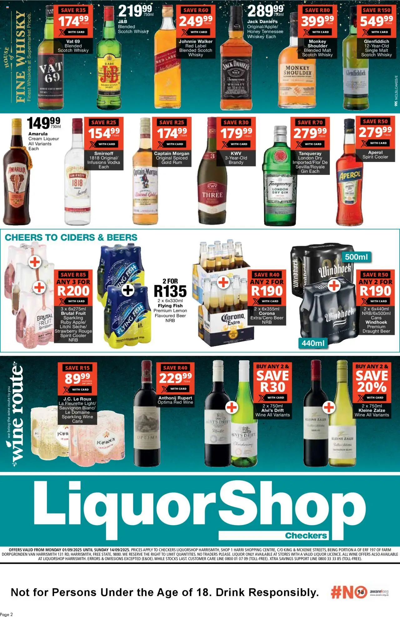 New Checkers catalogue – valid from 01.09.2025 | Page: 2 | Products: Brandy, Rum, Vodka, Fruit