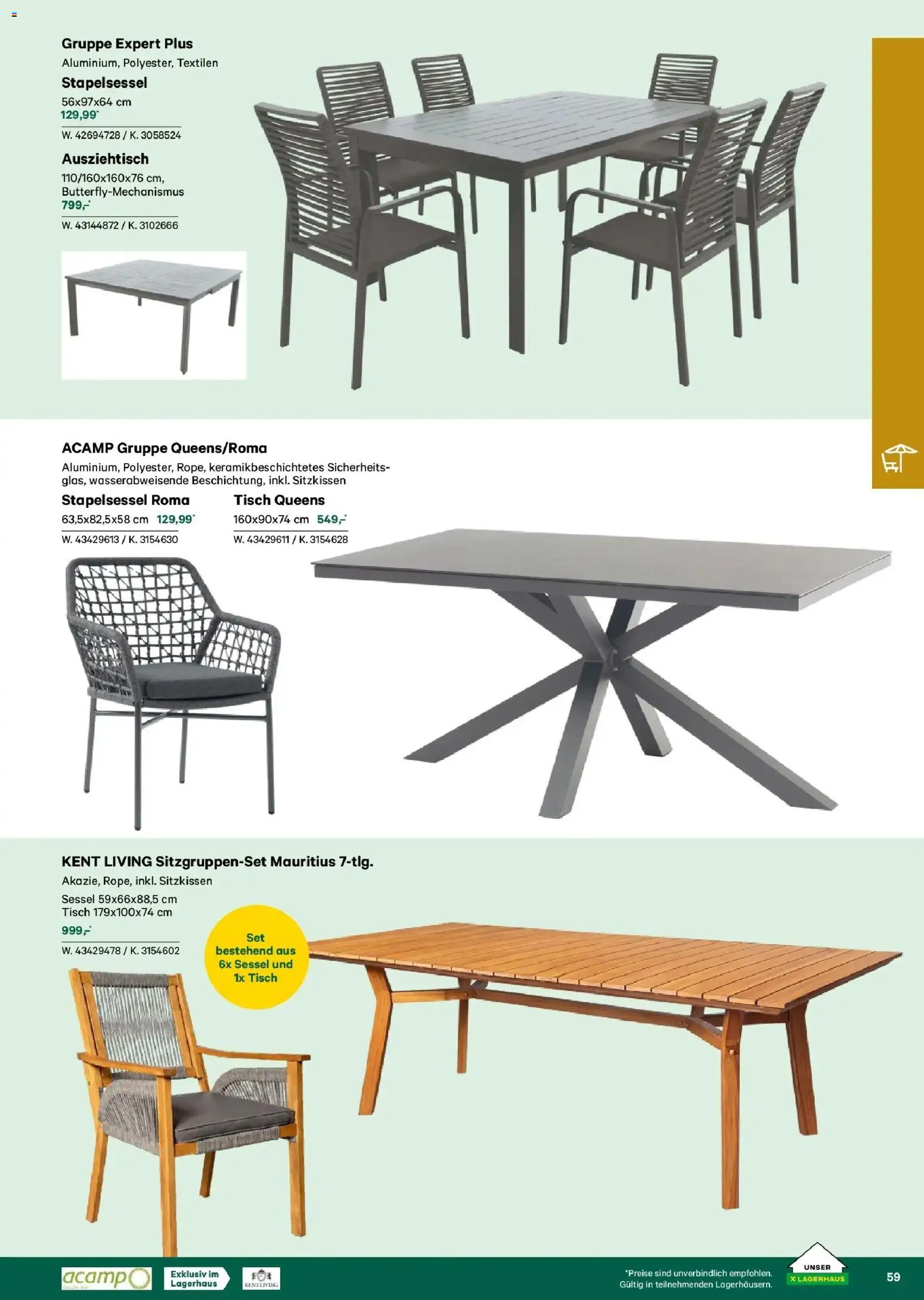 Lagerhaus Garten & Freizeit Katalog 2026 - Innsbruck, Böheimkirchen gültig ab 01.03.2026 | Seite: 59 | Produkte: Sessel, Tisch