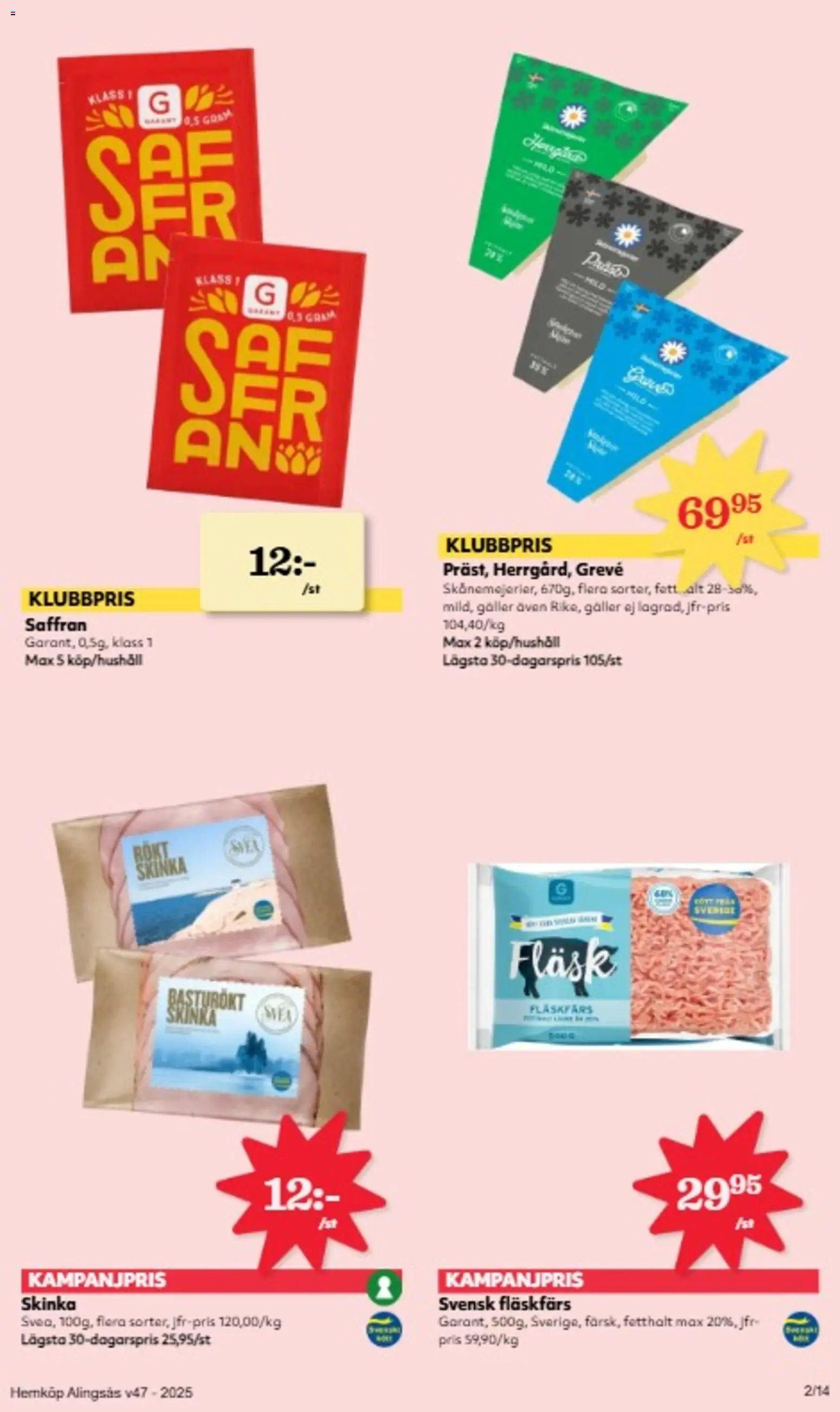 Hemköp reklamblad aktuell från 17.11.2025 | Sida: 2 | Produkter: Galler, Saffran, Skinka, Fläsk