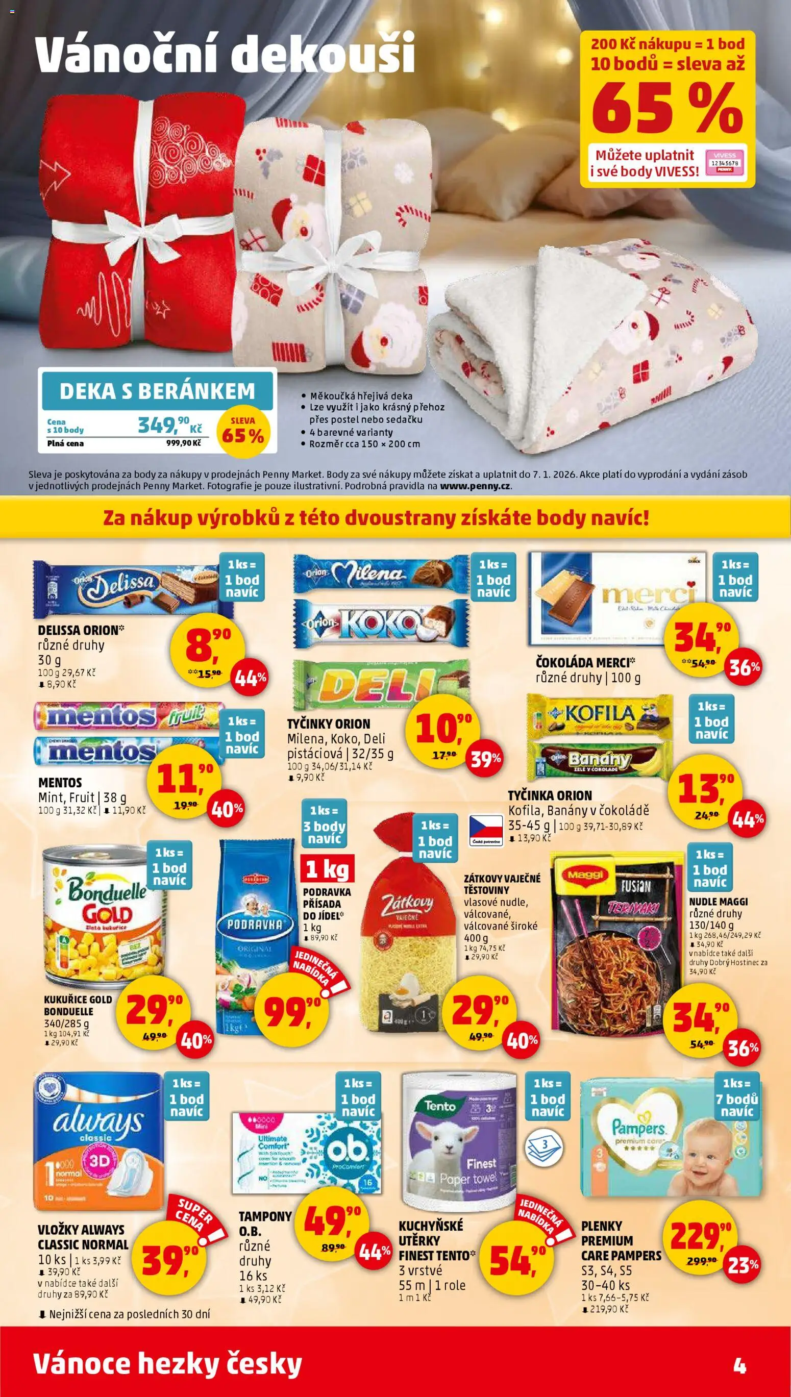 Penny Market leták - Čtvrtečník od 11.12.2025 | Strana: 4 | Produkty: Čokoláda, Banány, Vložky, Nudle