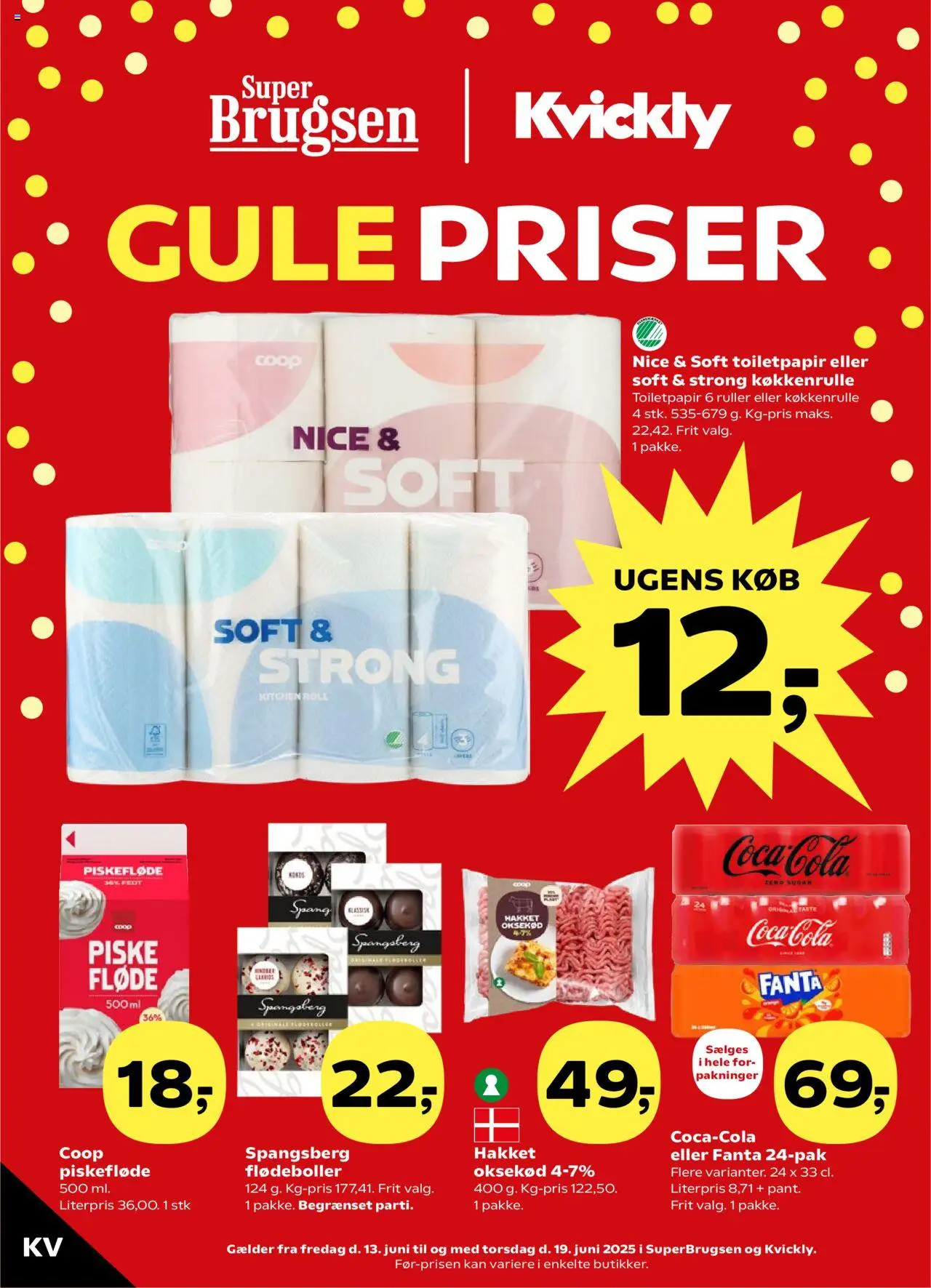 Kvickly Tilbudsavis gyldig fra 13.06.2025 | Side: 1 | Produkter: Coca Cola, Oksekød, Flødeboller, Fanta